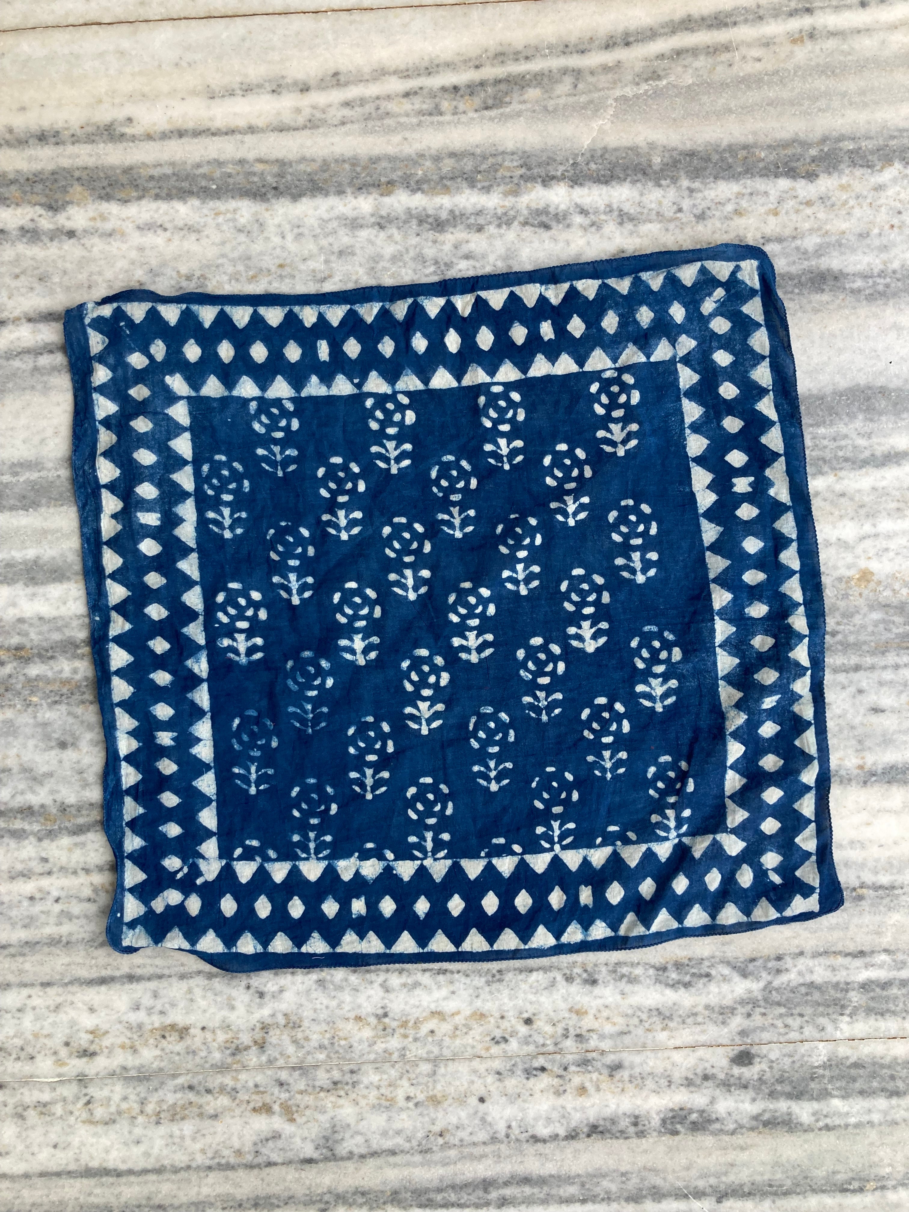 Hand Block Printed Cotton Bandana: Natural Dye Neckerchief - Made in India