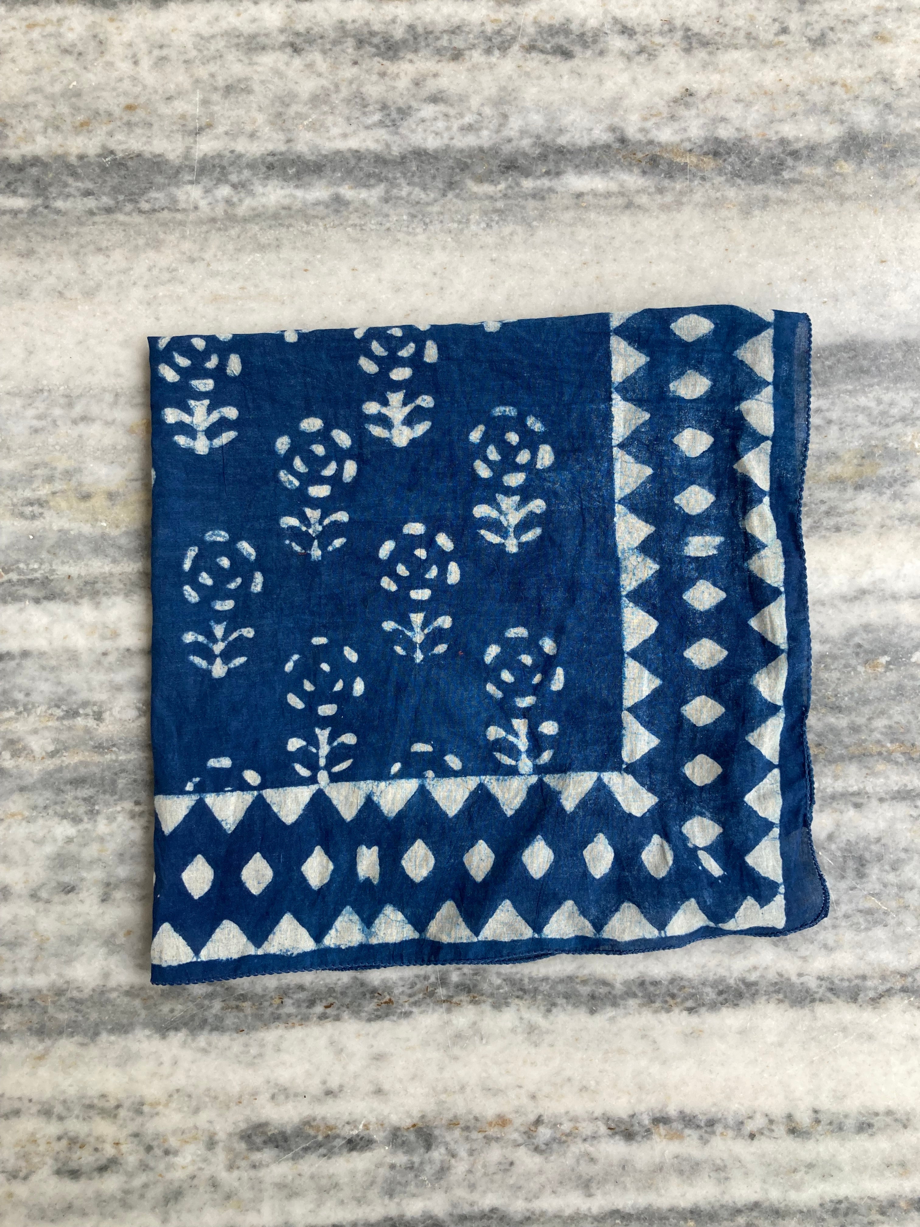Hand Block Printed Cotton Bandana: Natural Dye Neckerchief - Made in India