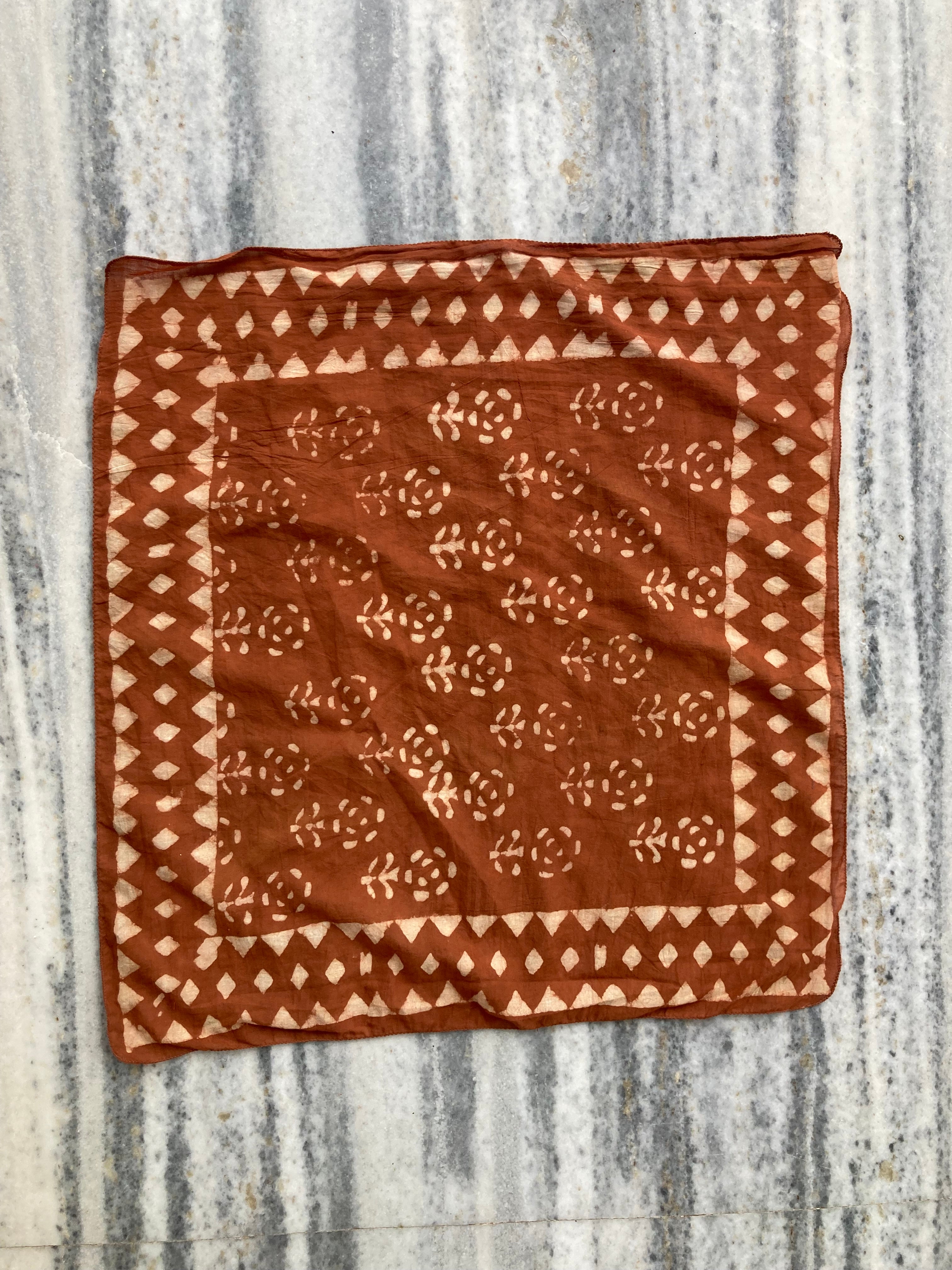 Hand Block Printed Cotton Bandana: Natural Dye Neckerchief - Made in India