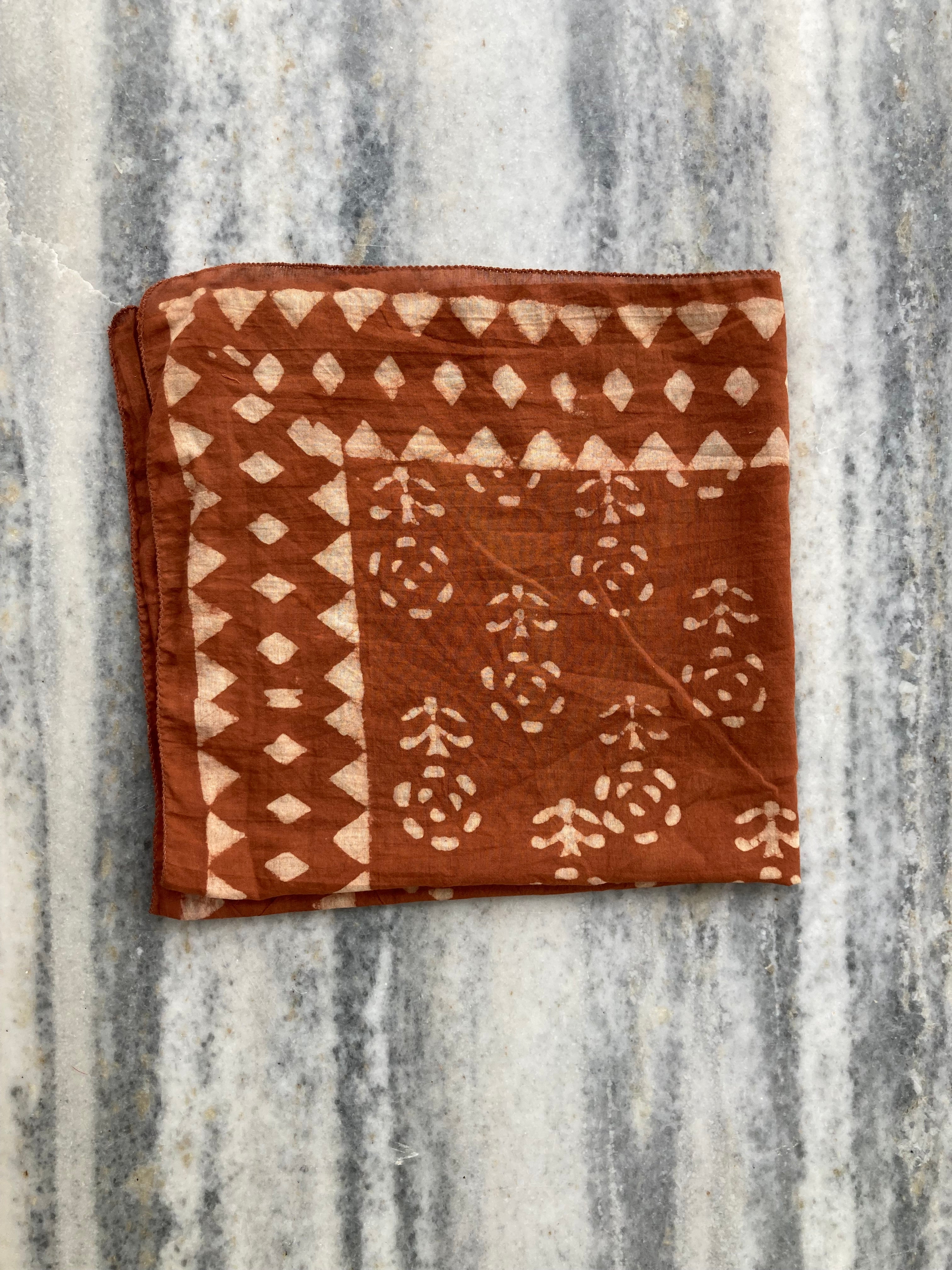 Hand Block Printed Cotton Bandana: Natural Dye Neckerchief - Made in India