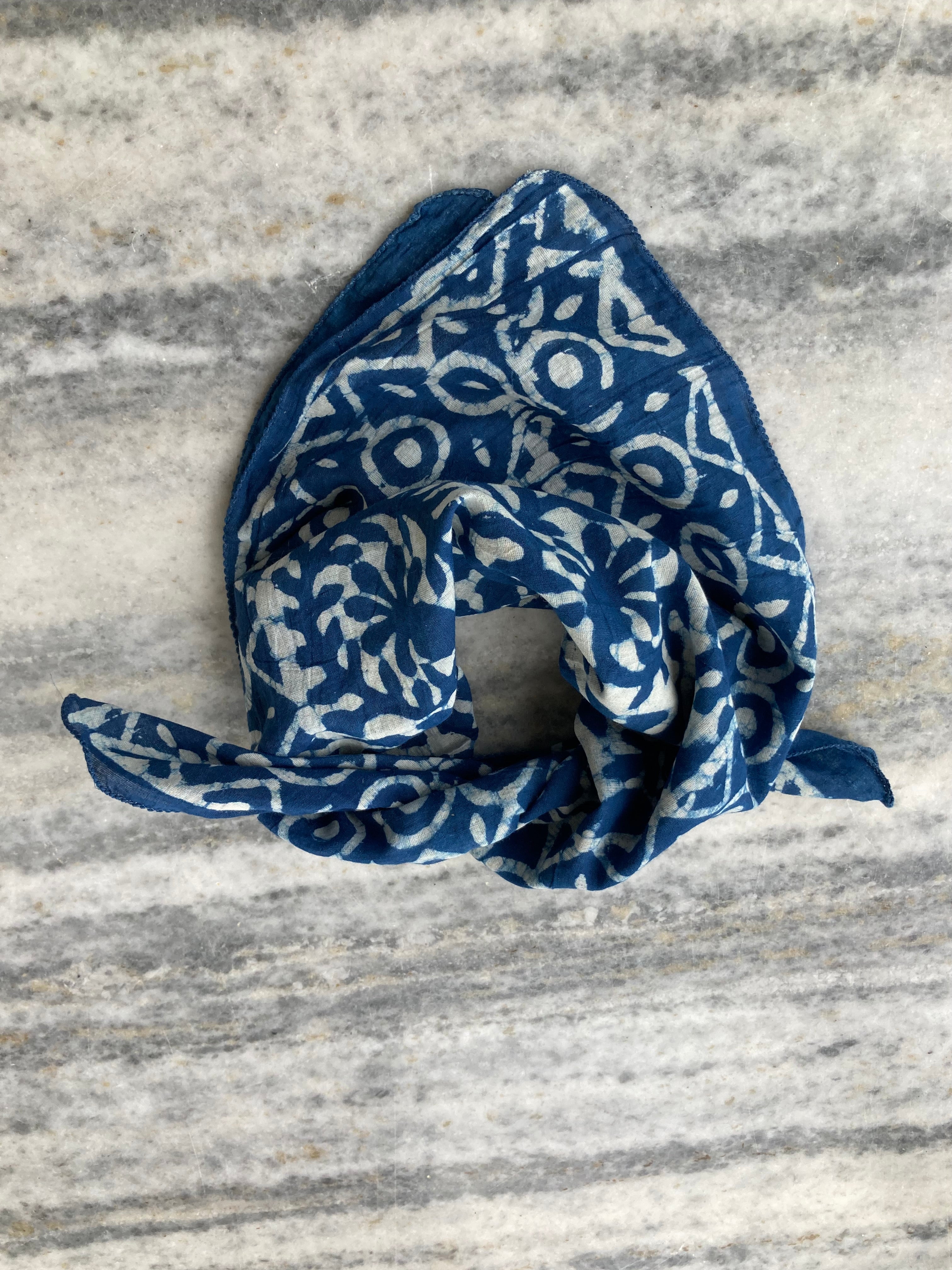 Hand Block Printed Cotton Bandana: Natural Dye Neckerchief - Made in India