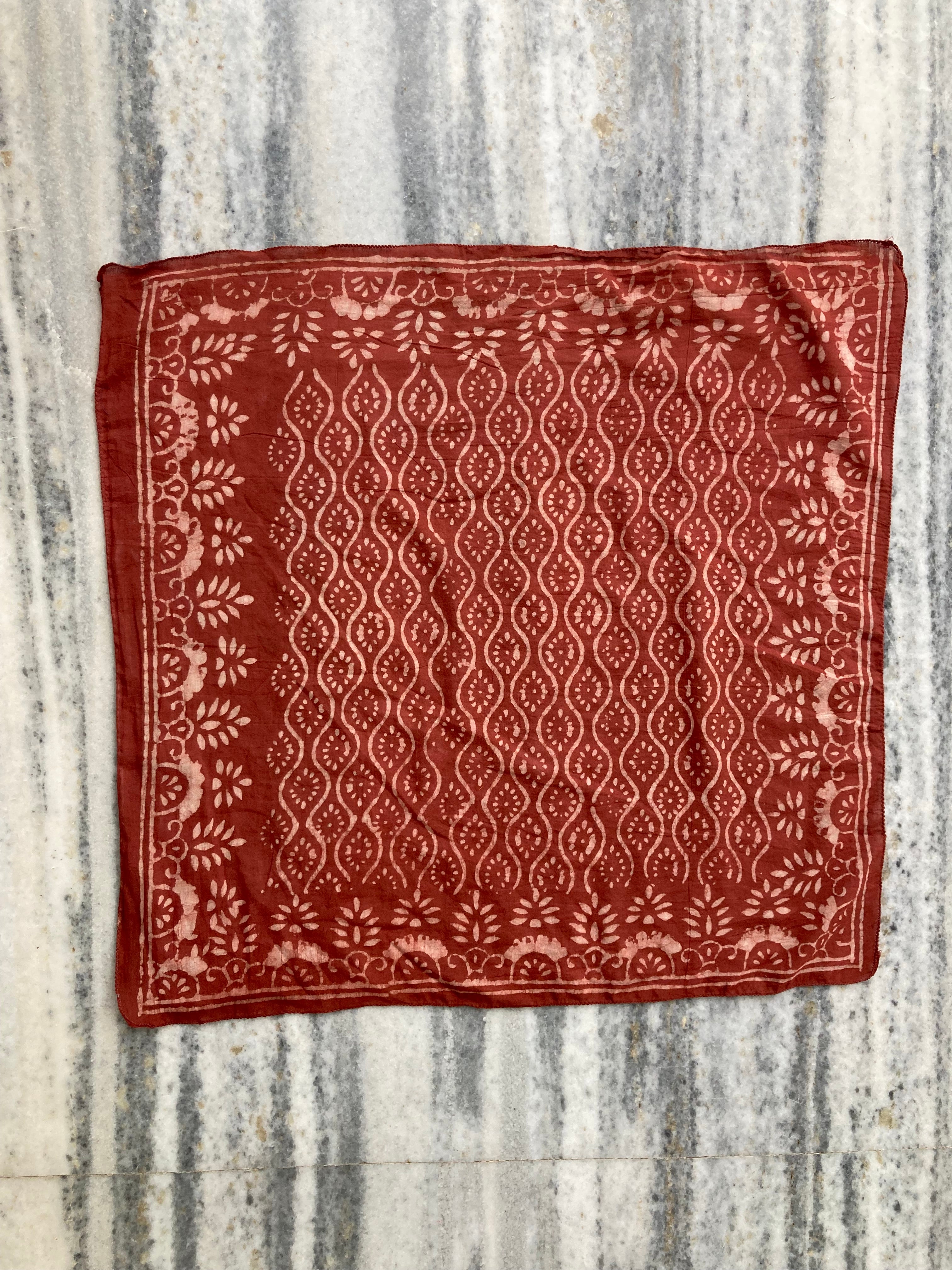 Hand Block Printed Cotton Bandana: Natural Dye Neckerchief - Made in India