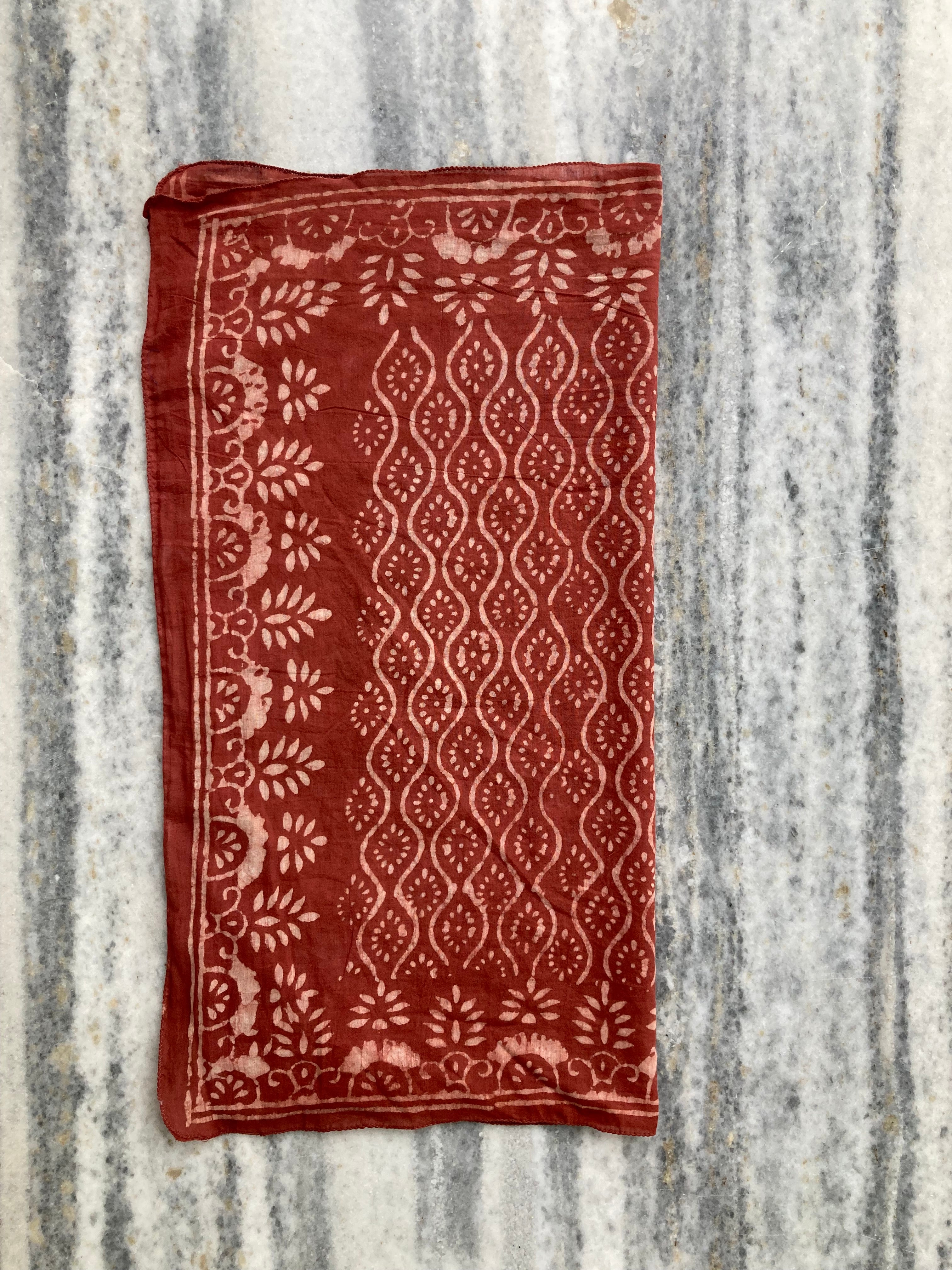 Hand Block Printed Cotton Bandana: Natural Dye Neckerchief - Made in India