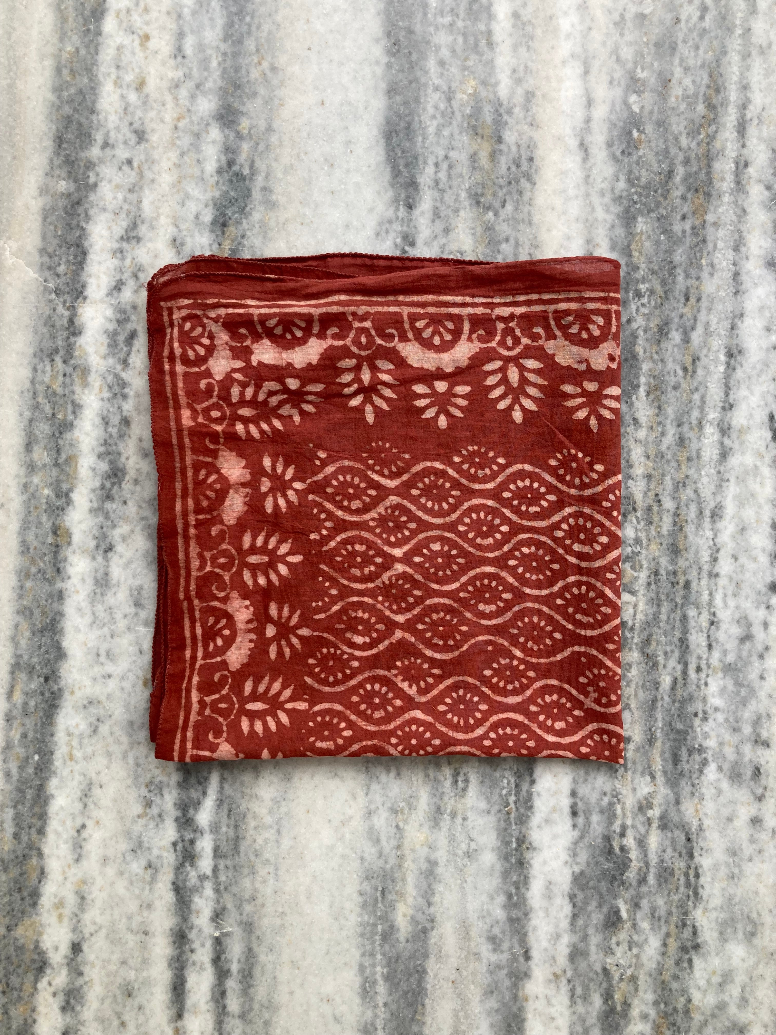 Hand Block Printed Cotton Bandana: Natural Dye Neckerchief - Made in India