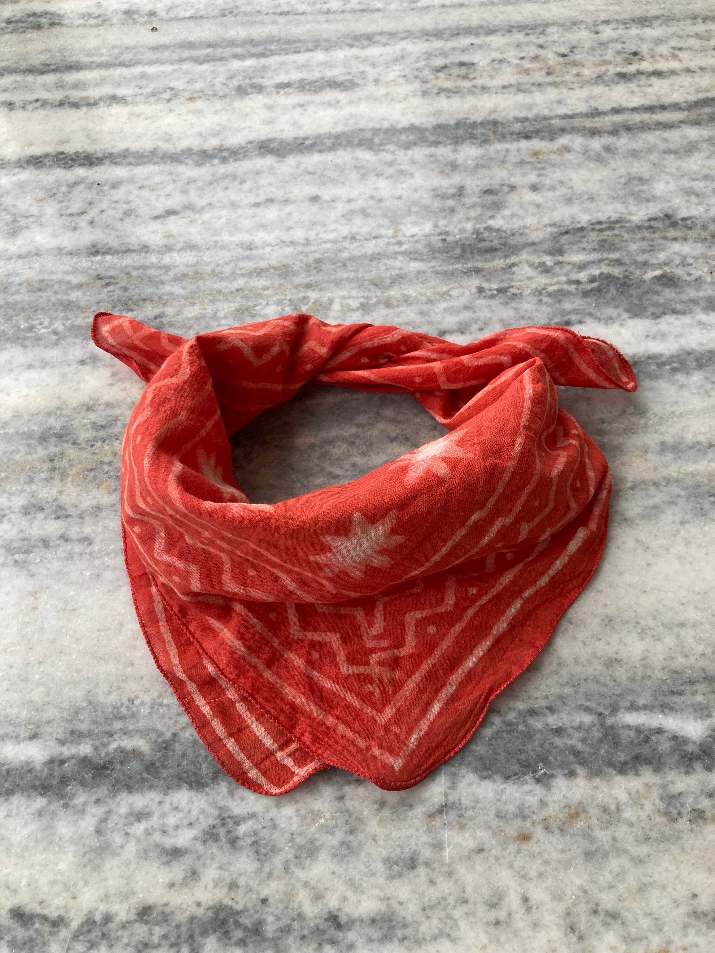 Hand Block Printed Cotton Bandana: Natural Dye Neckerchief - Made in India