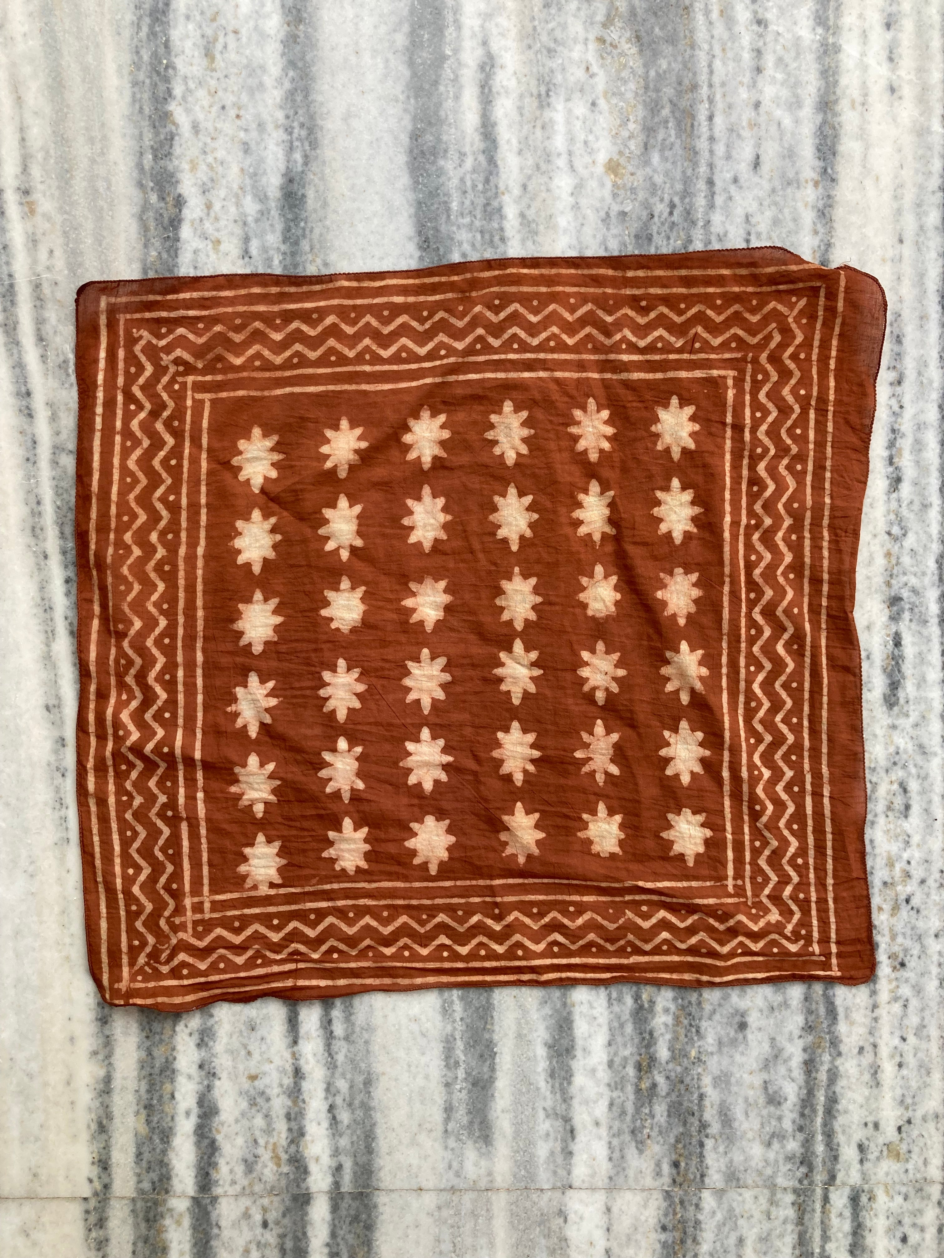 Hand Block Printed Cotton Bandana: Natural Dye Neckerchief - Made in India
