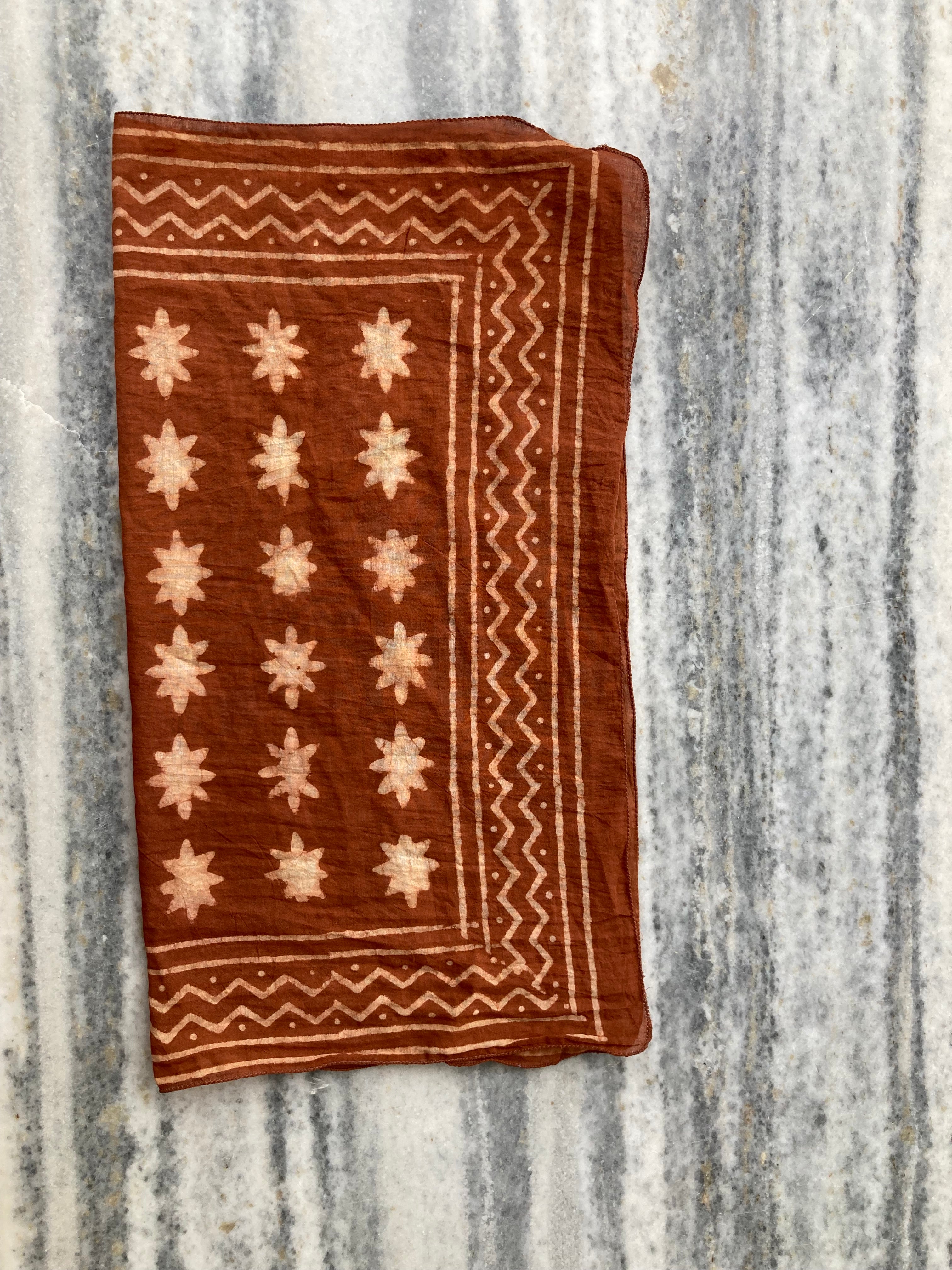 Hand Block Printed Cotton Bandana: Natural Dye Neckerchief - Made in India