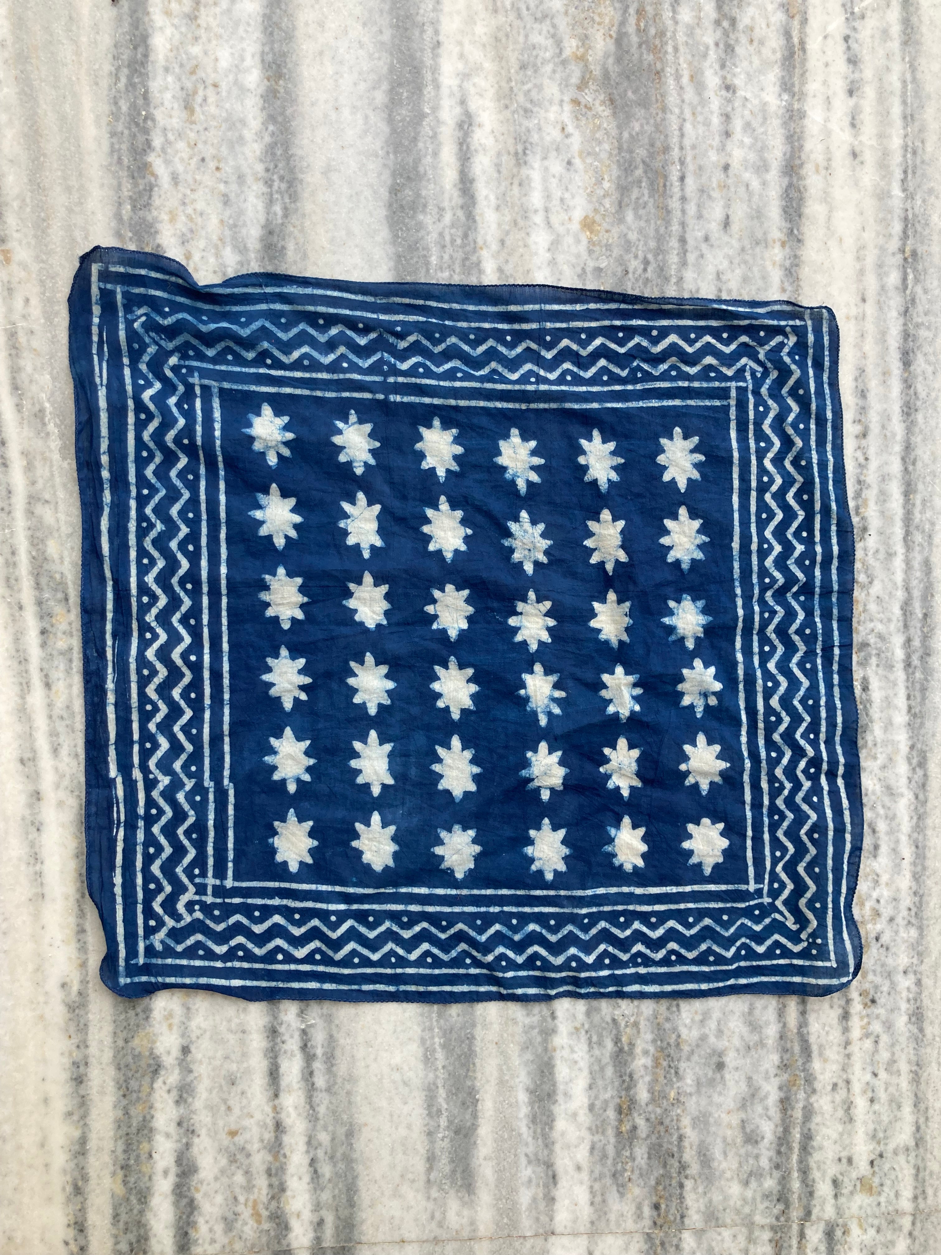Hand Block Printed Cotton Bandana: Natural Dye Neckerchief - Made in India
