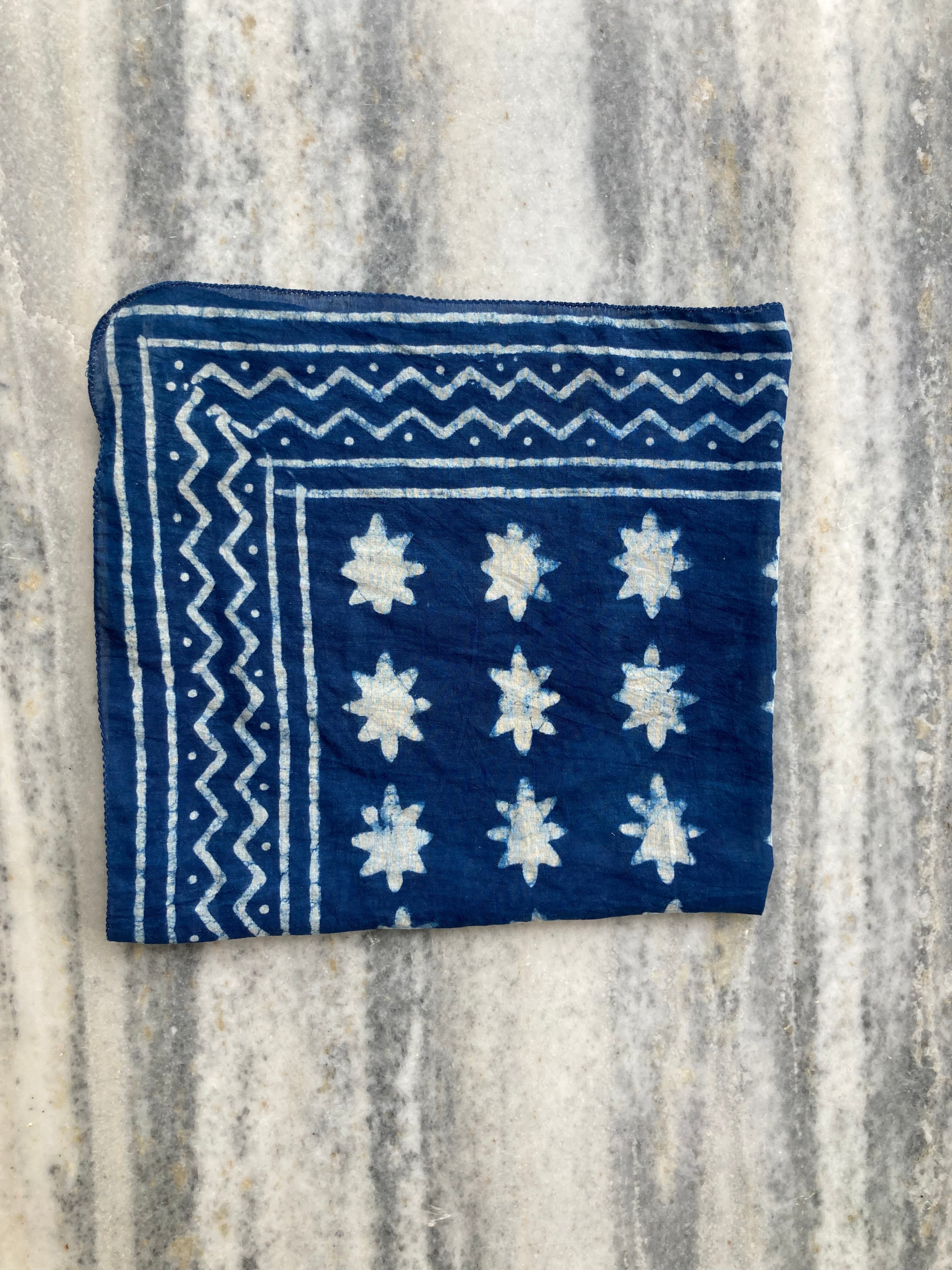 Hand Block Printed Cotton Bandana: Natural Dye Neckerchief - Made in India
