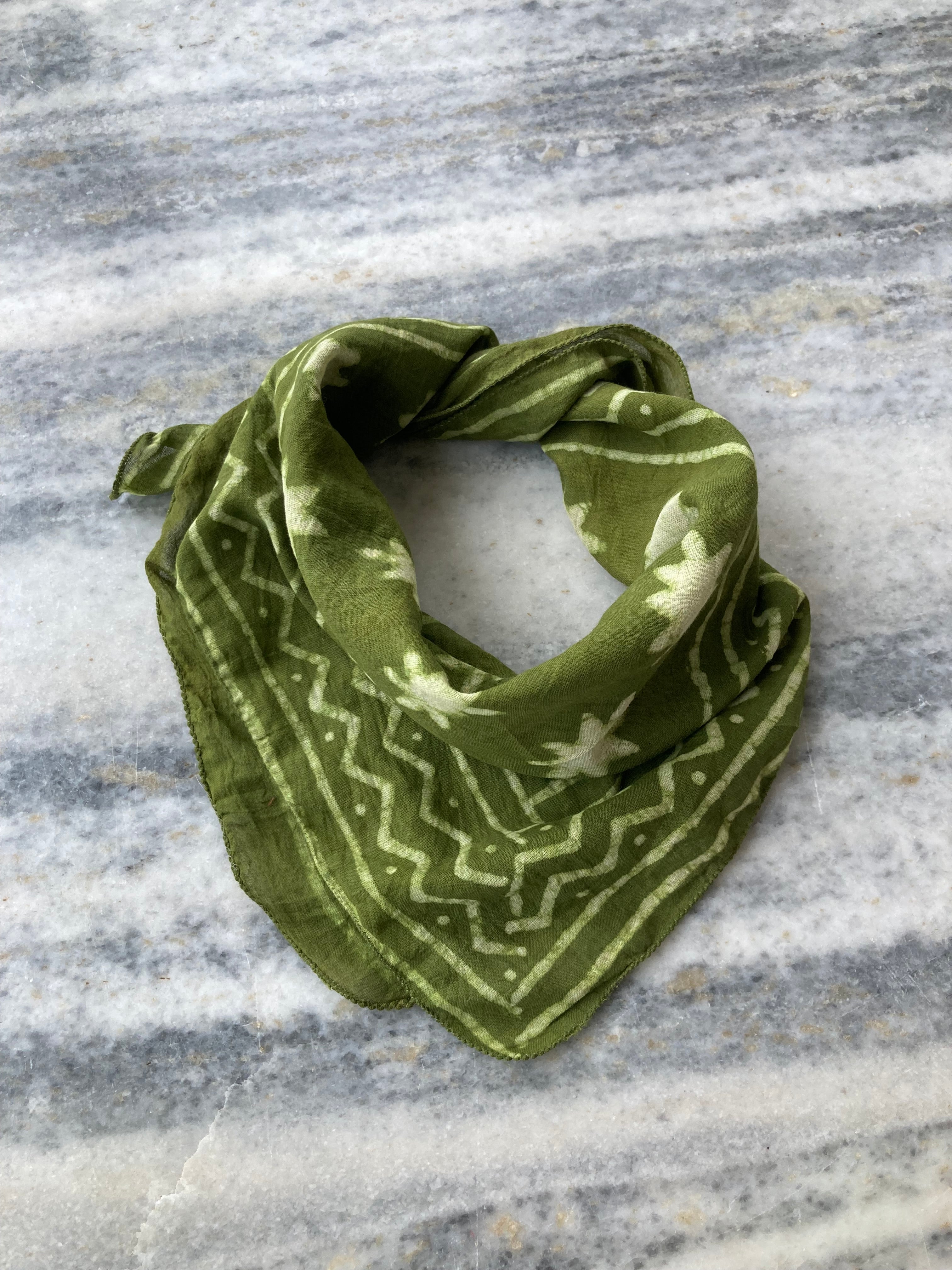 Hand Block Printed Cotton Bandana: Natural Dye Neckerchief - Made in India