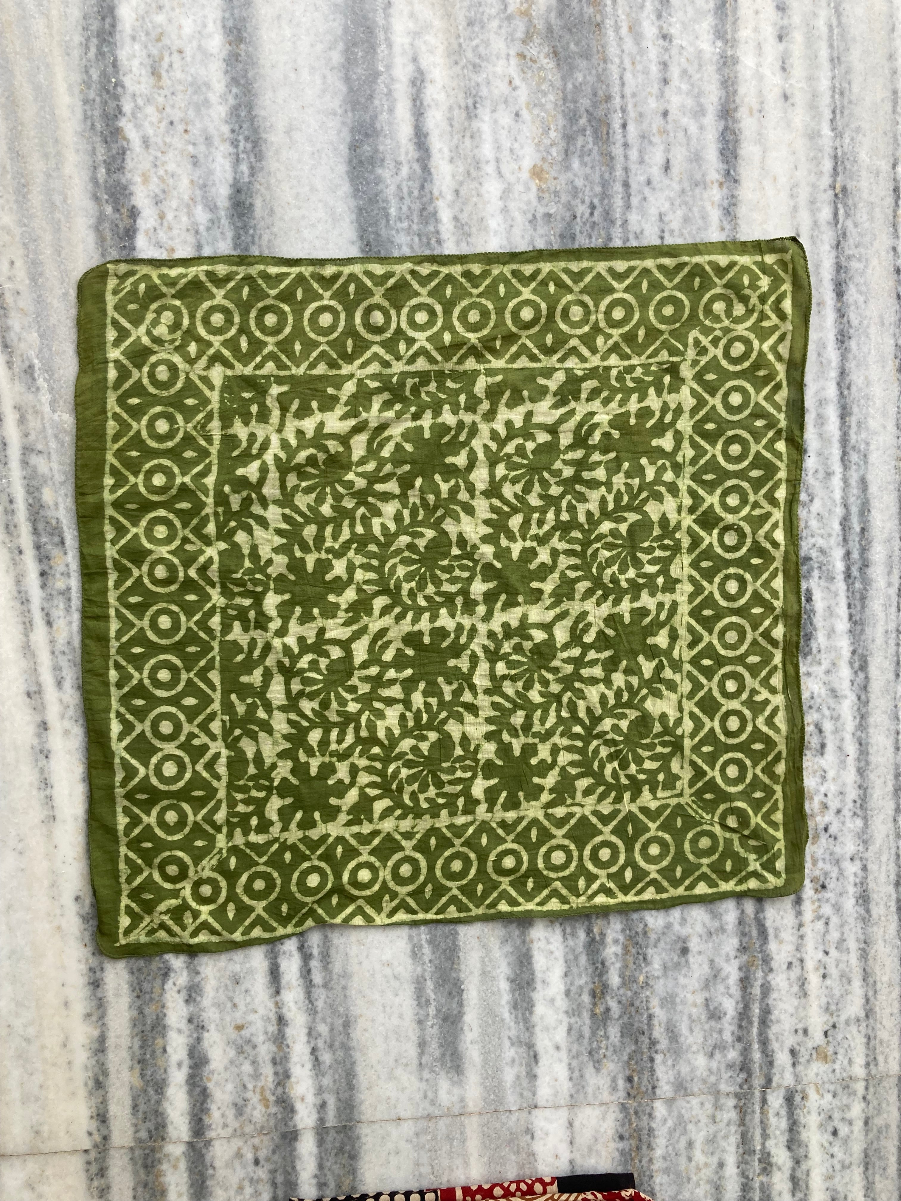 Hand Block Printed Cotton Bandana: Natural Dye Neckerchief - Made in India
