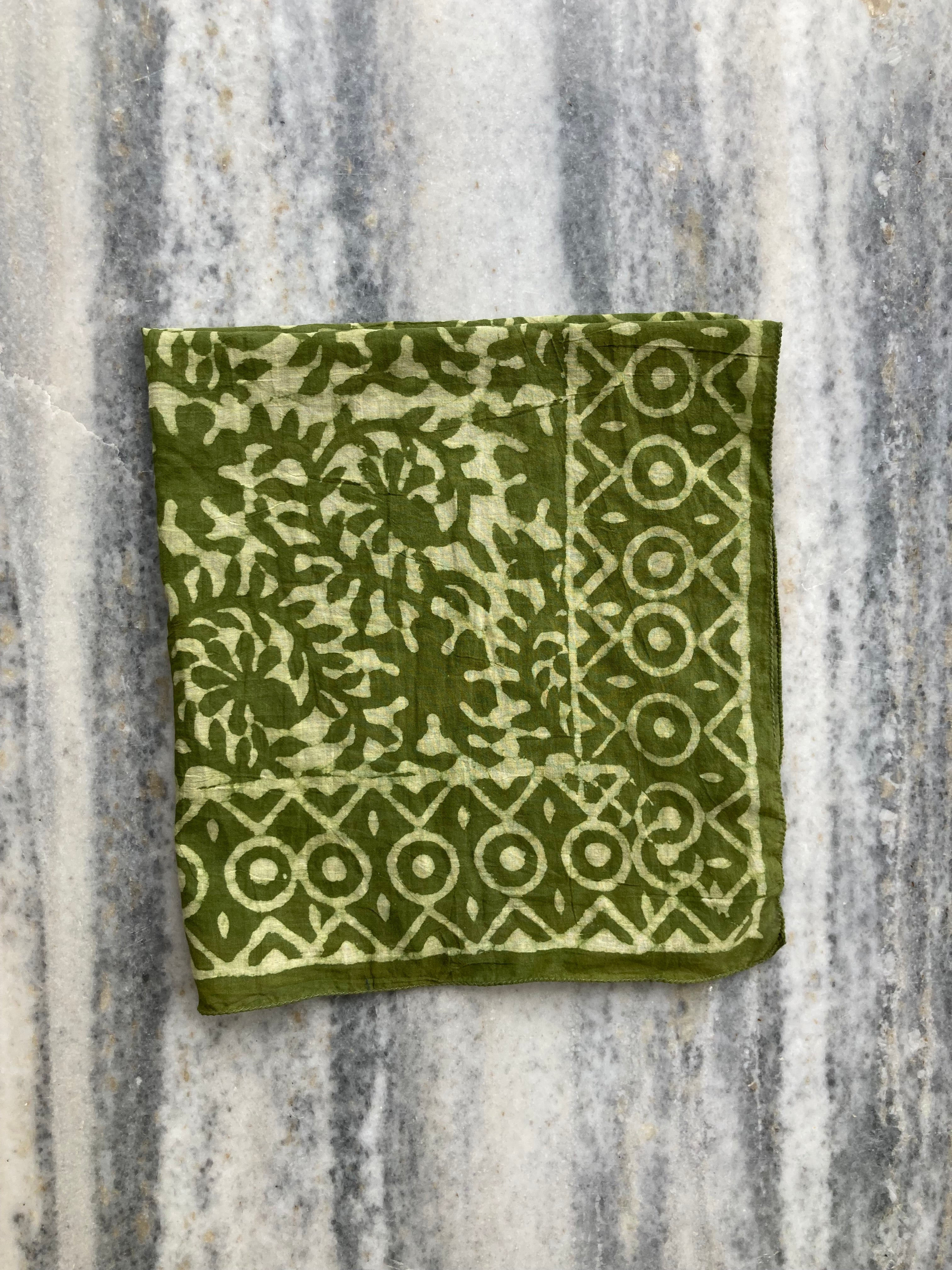Hand Block Printed Cotton Bandana: Natural Dye Neckerchief - Made in India