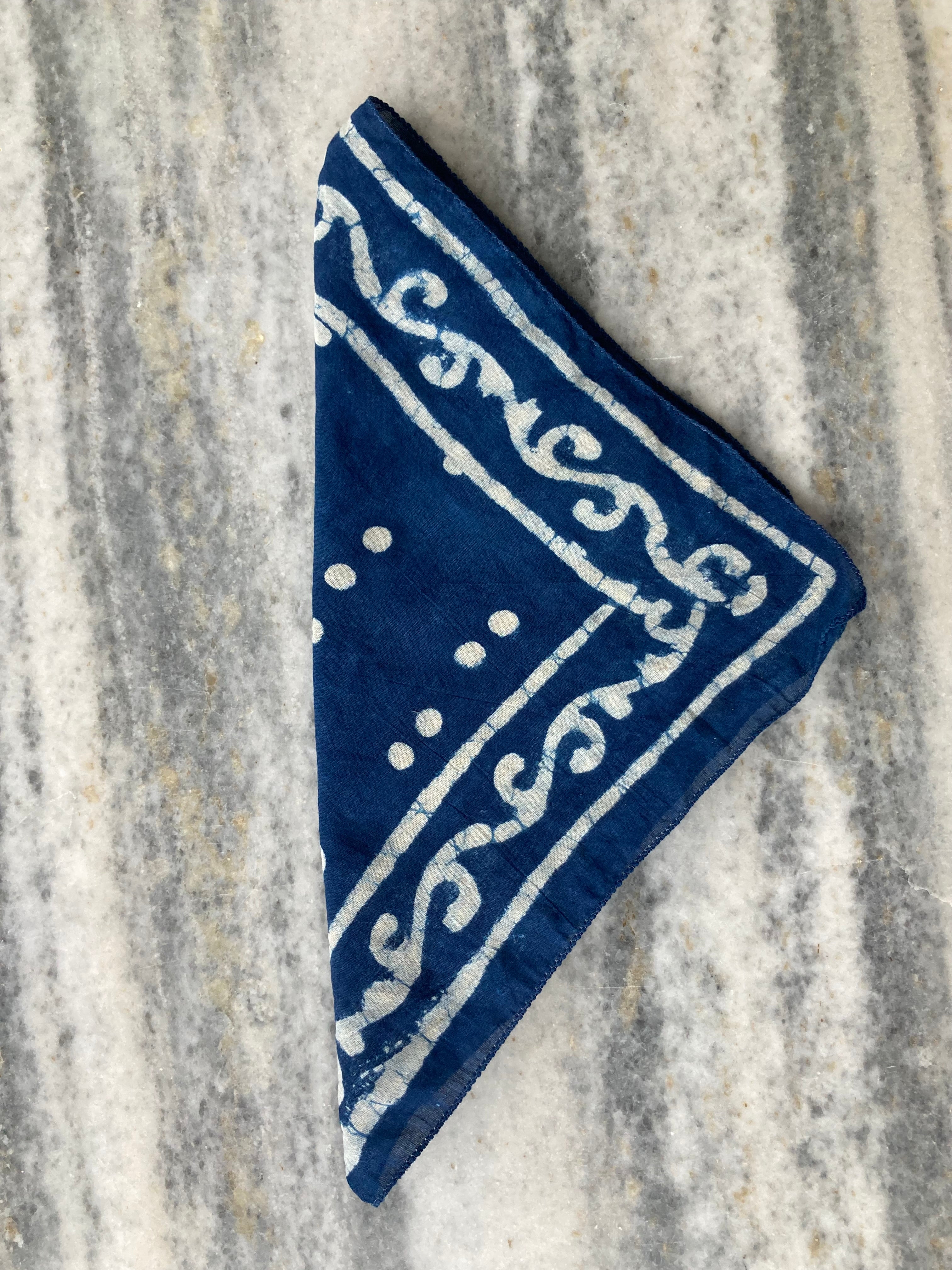 Hand Block Printed Cotton Bandana: Natural Dye Neckerchief - Made in India