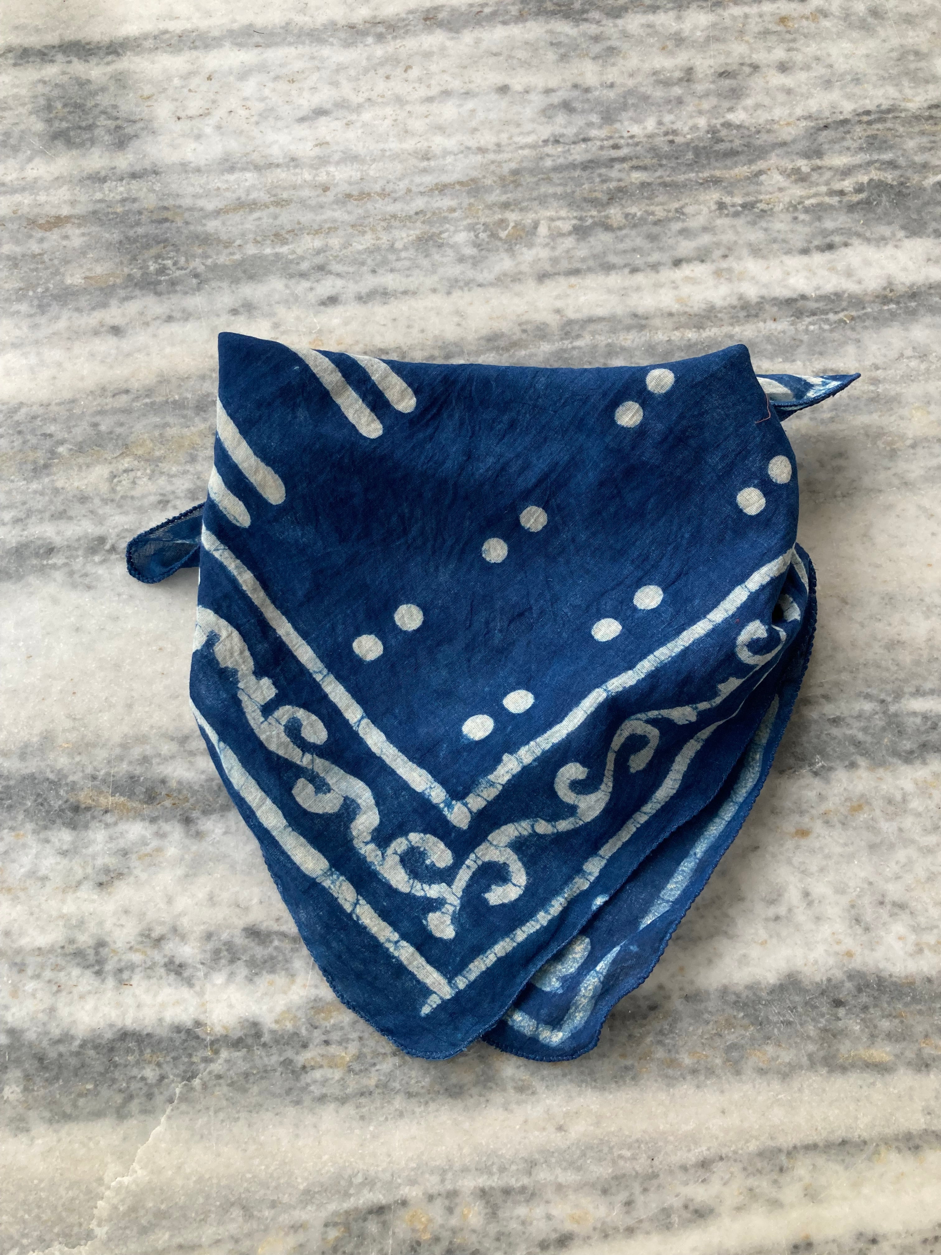 Hand Block Printed Cotton Bandana: Natural Dye Neckerchief - Made in India