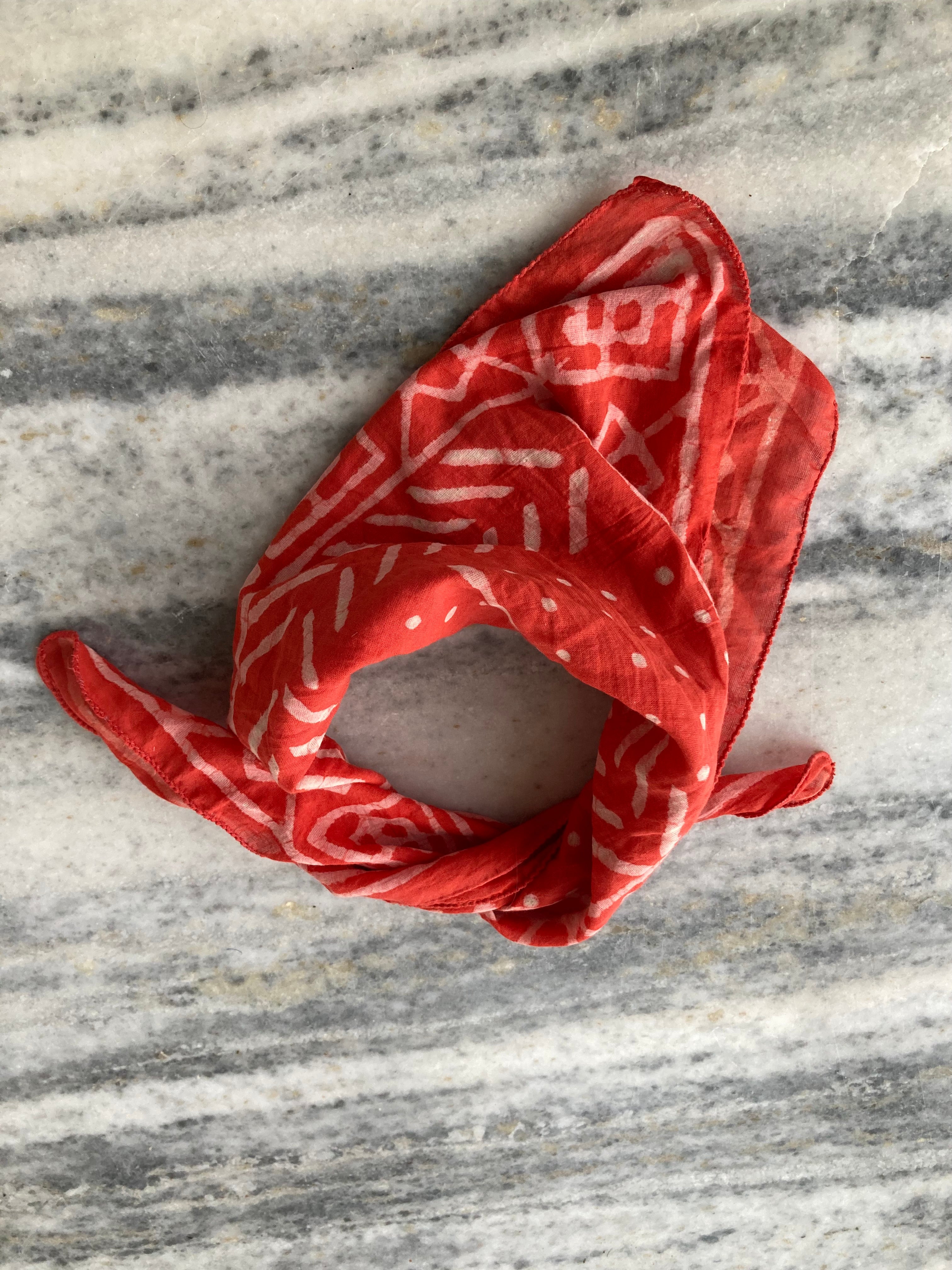 Hand Block Printed Cotton Bandana: Natural Dye Neckerchief - Made in India
