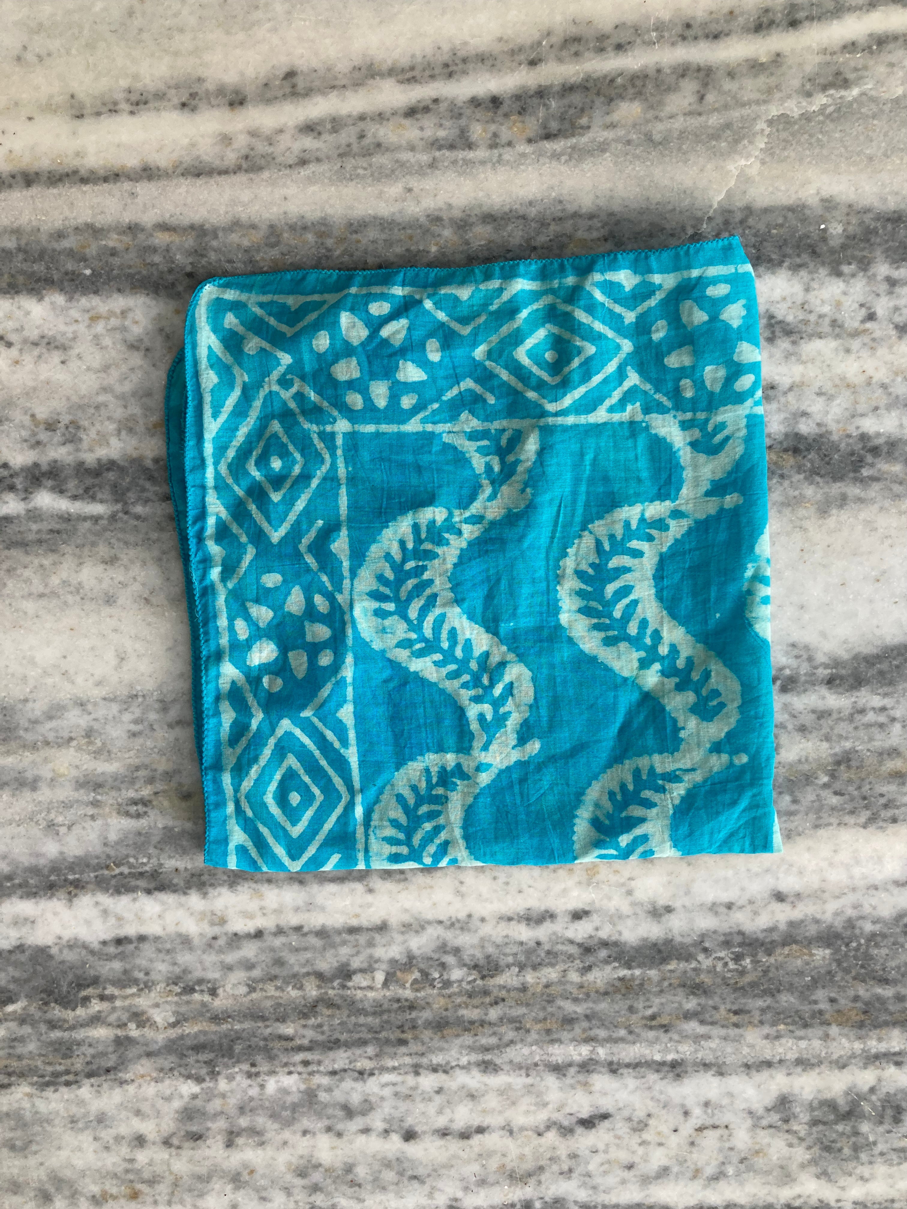 Hand Block Printed Cotton Bandana: Natural Dye Neckerchief - Made in India