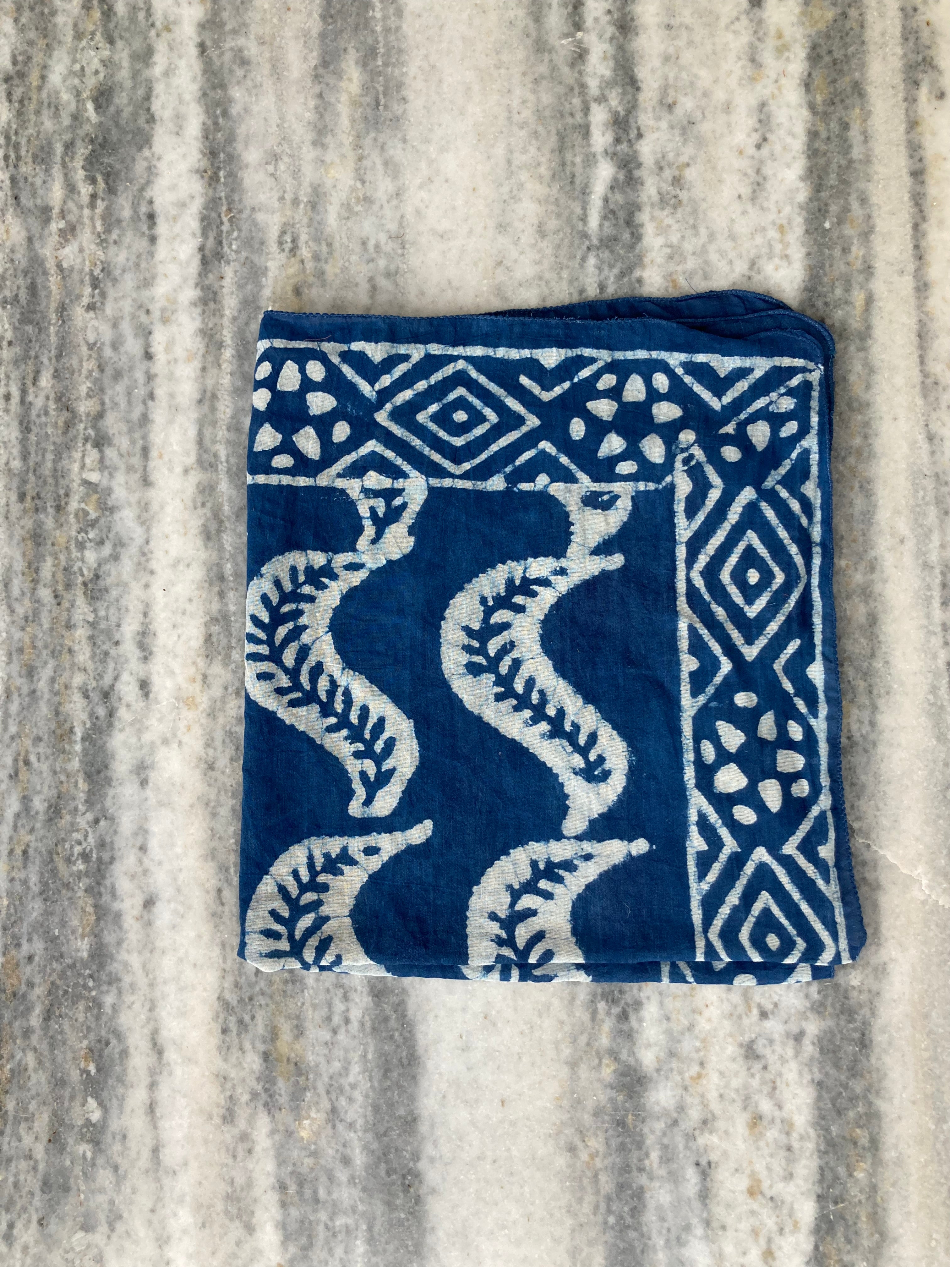 Hand Block Printed Cotton Bandana: Natural Dye Neckerchief - Made in India