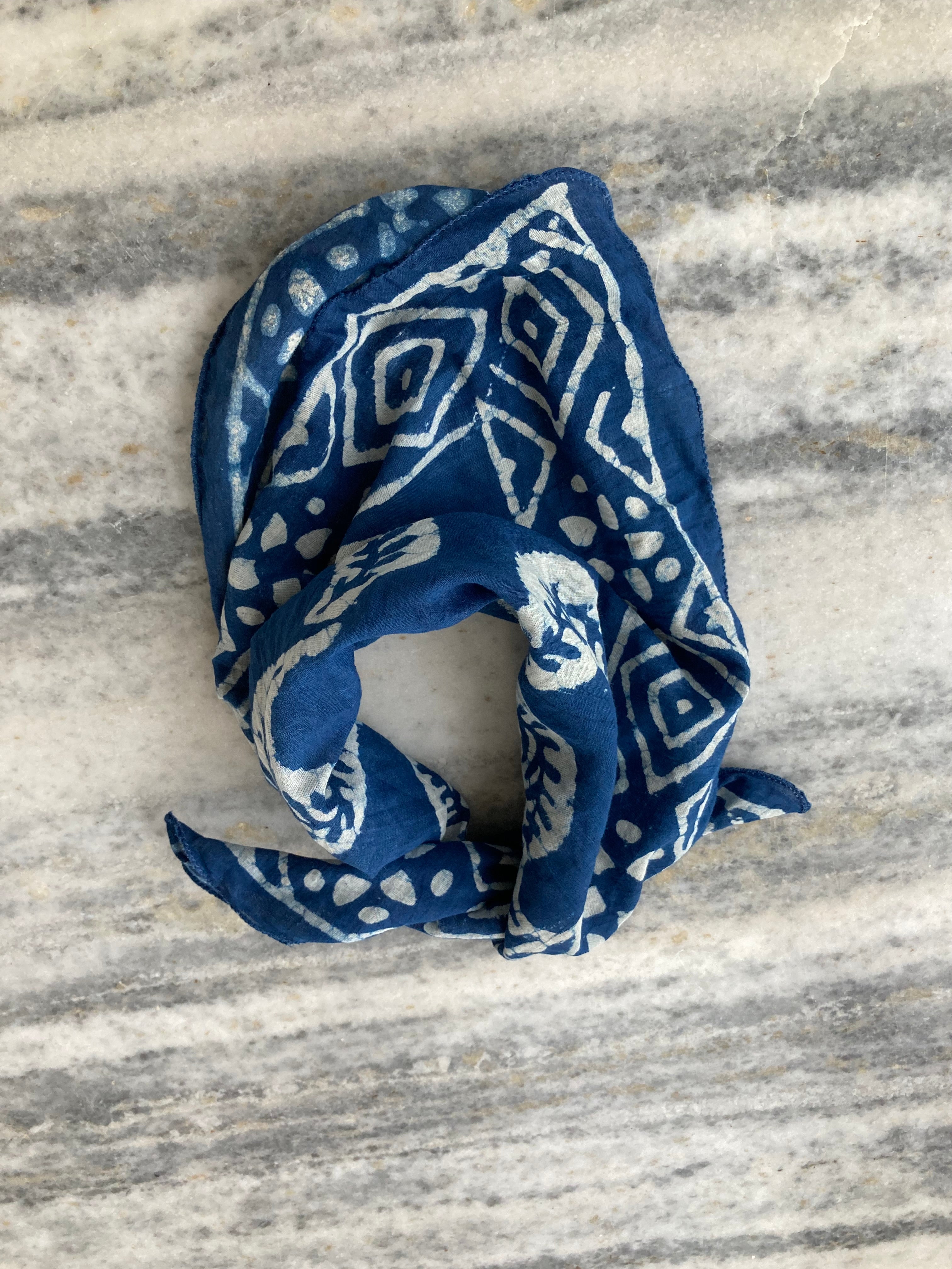 Hand Block Printed Cotton Bandana: Natural Dye Neckerchief - Made in India