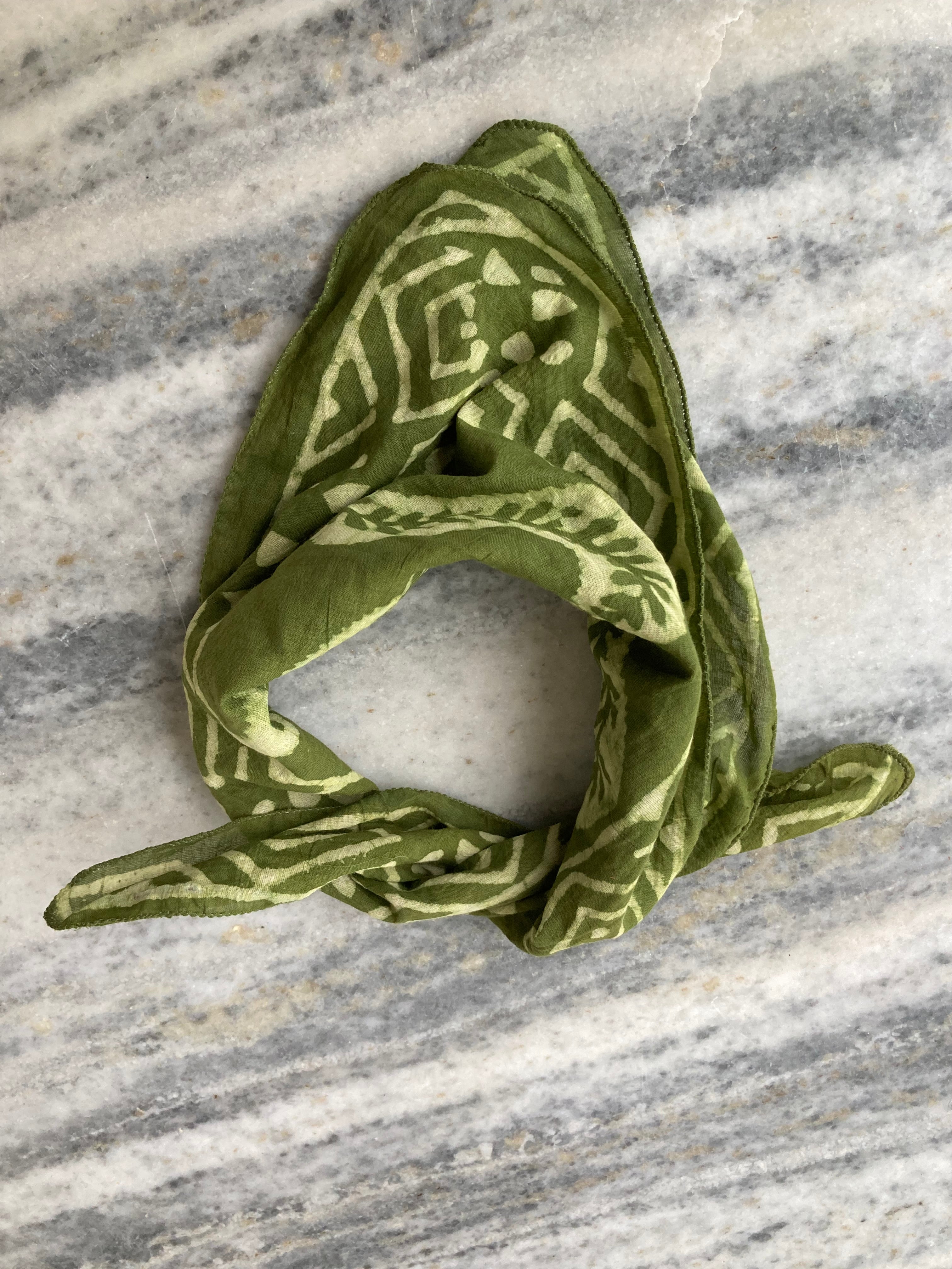 Hand Block Printed Cotton Bandana: Natural Dye Neckerchief - Made in India