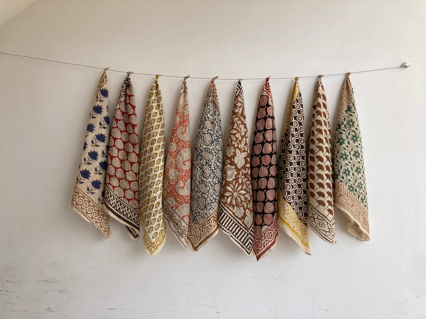 Hand Block Print Cotton Bandanas - Set of 10, Natural Dye