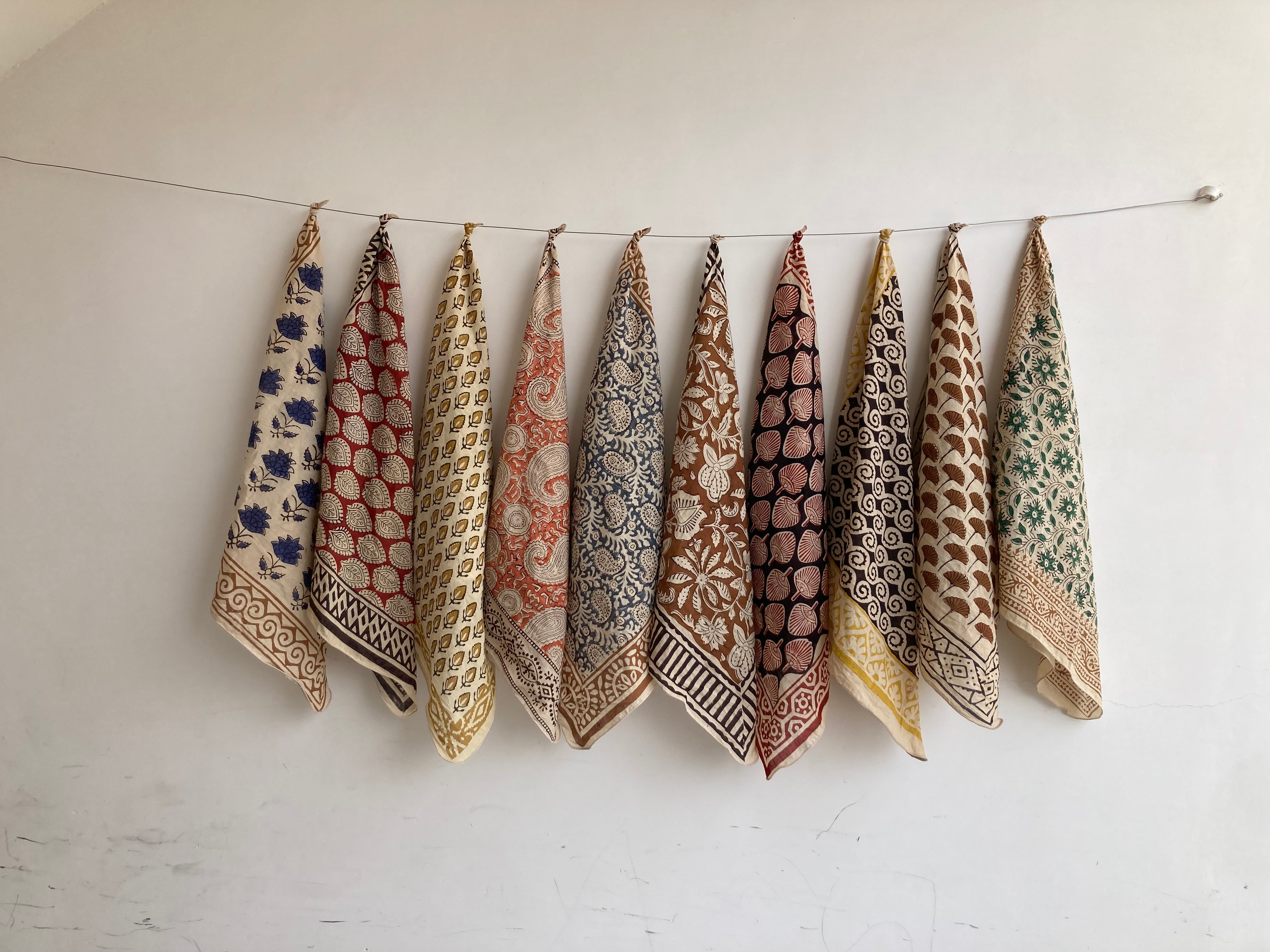 Hand Block Print Cotton Bandanas - Set of 10, Natural Dye