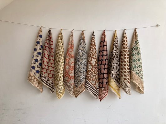 Hand Block Print Cotton Bandanas - Set of 10, Natural Dye