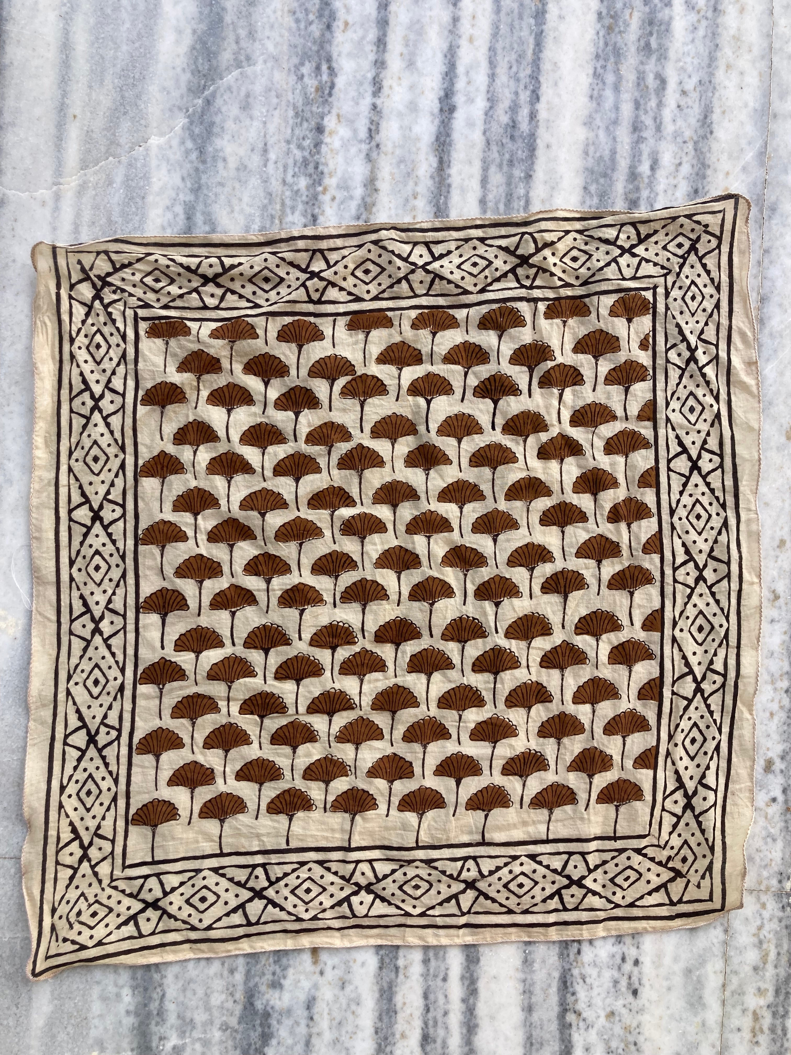 Hand Block Printed Cotton Bandana: Natural Dye Neckerchief - Made in India