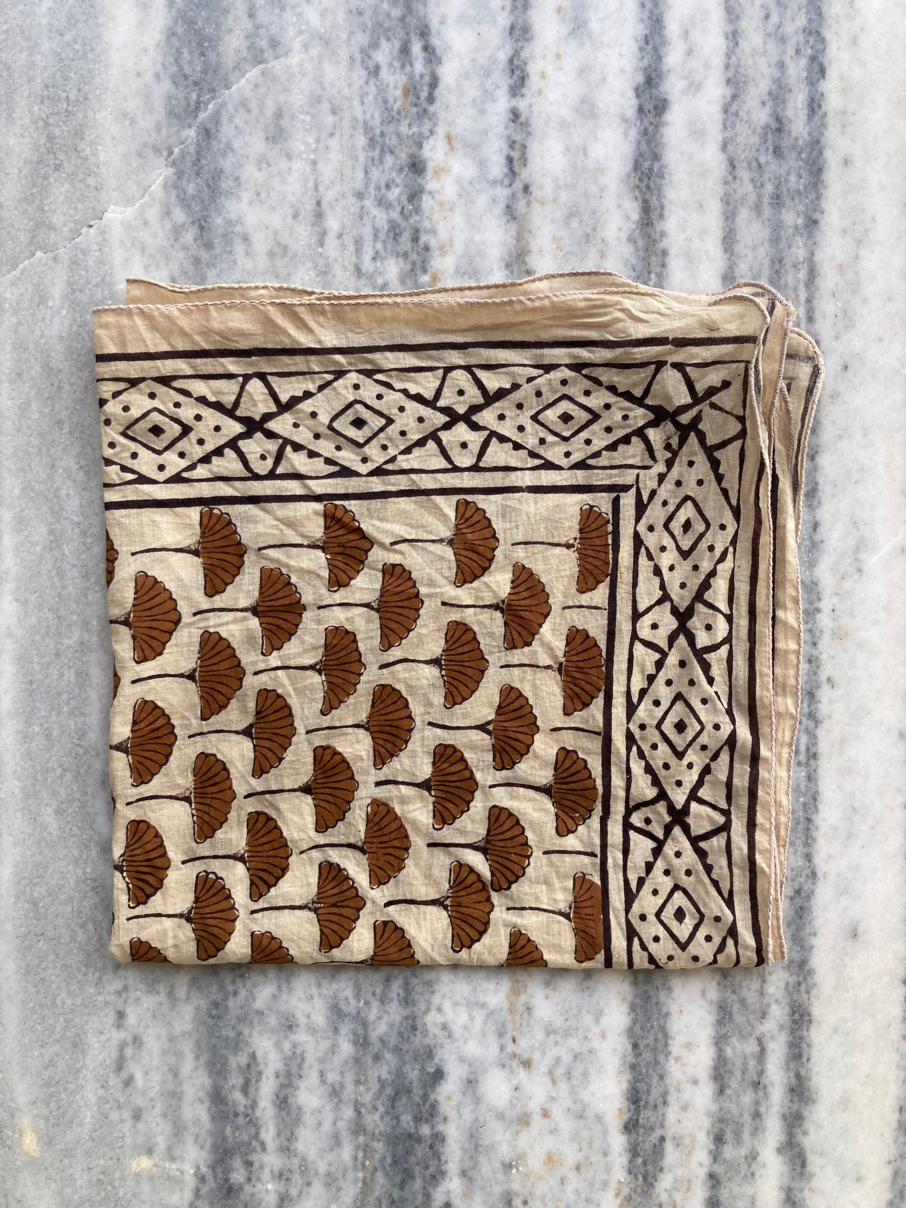 Hand Block Printed Cotton Bandana: Natural Dye Neckerchief - Made in India