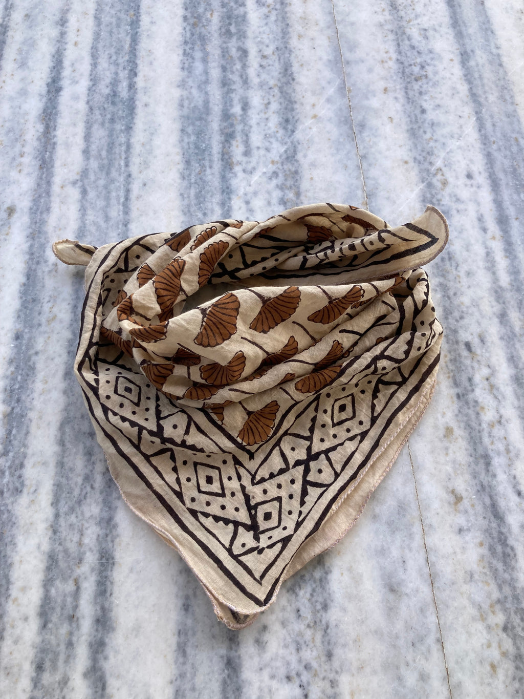Hand Block Printed Cotton Bandana: Natural Dye Neckerchief - Made in India