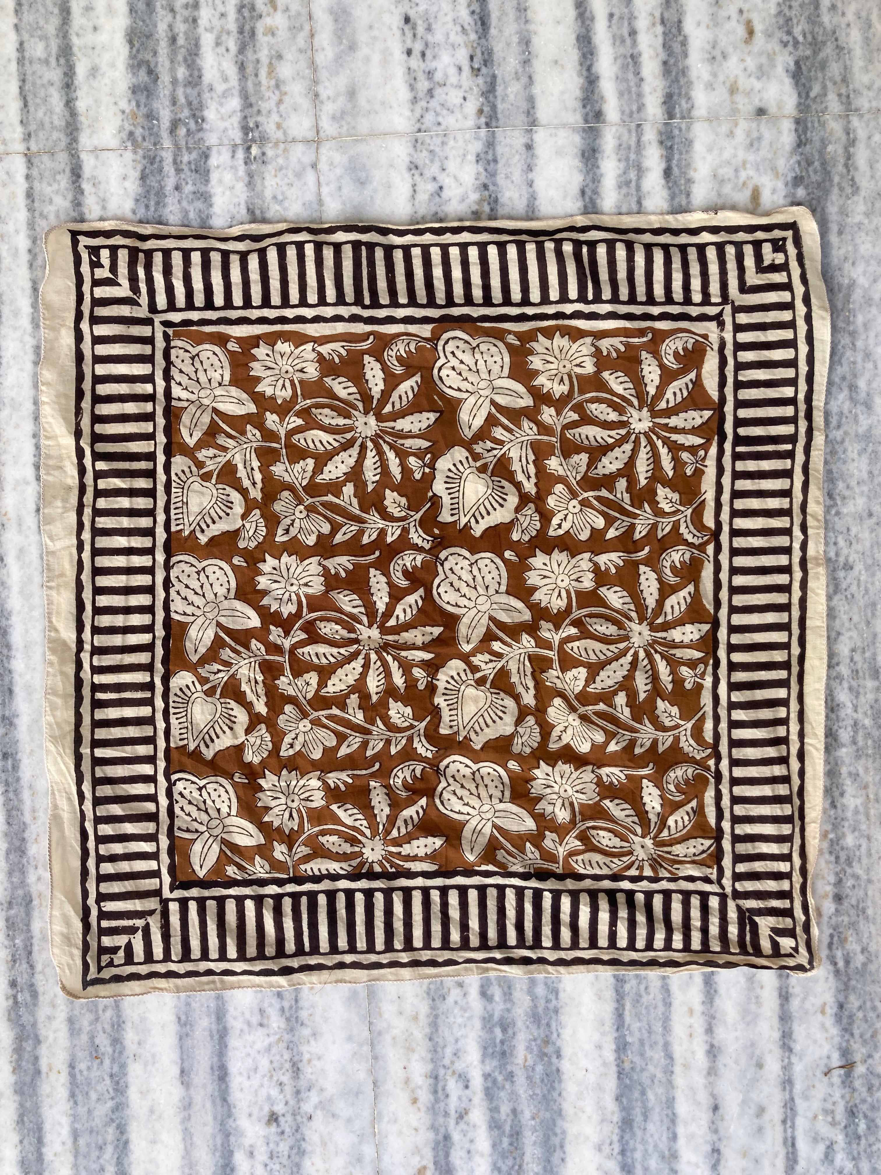 Hand Block Printed Cotton Bandana: Natural Dye Neckerchief - Made in India