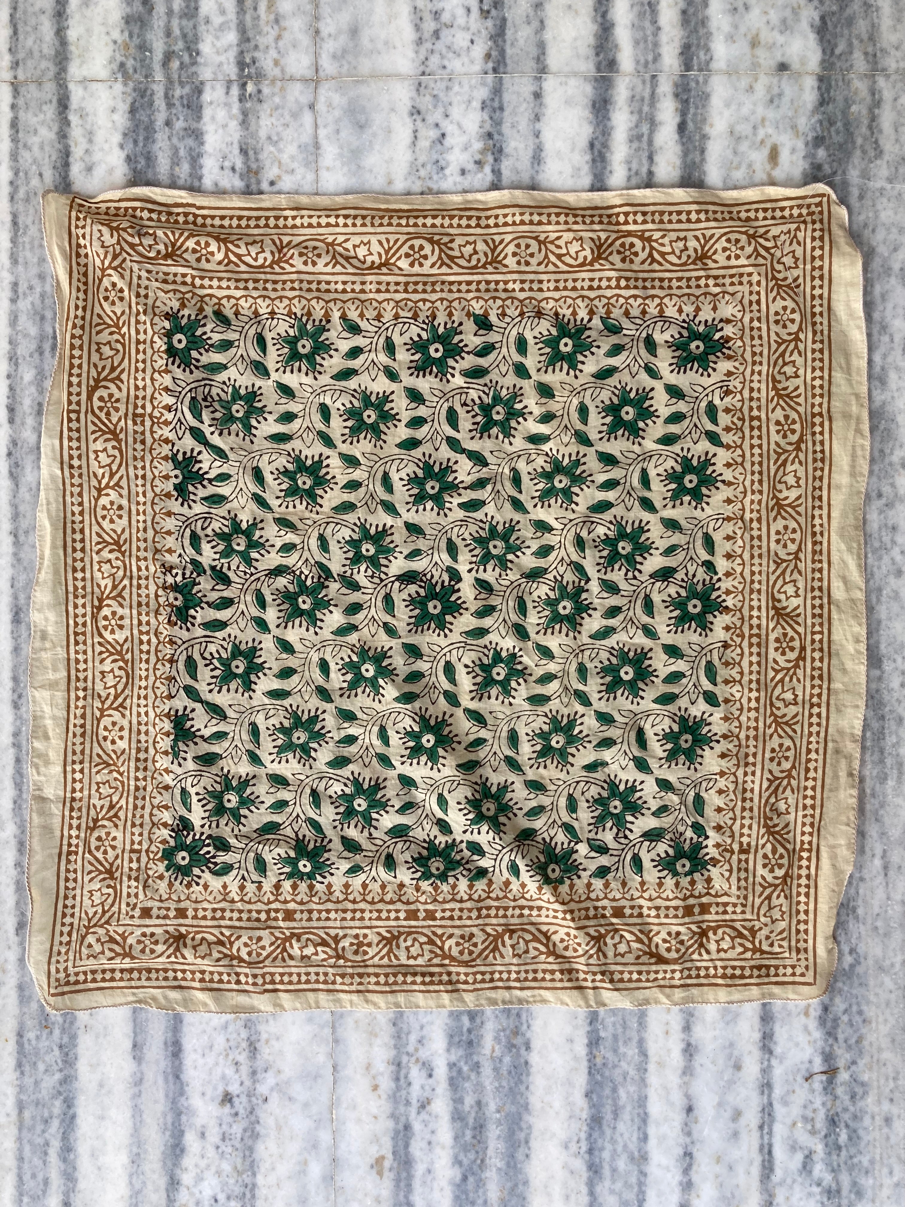Hand Block Printed Cotton Bandana: Natural Dye Neckerchief - Made in India