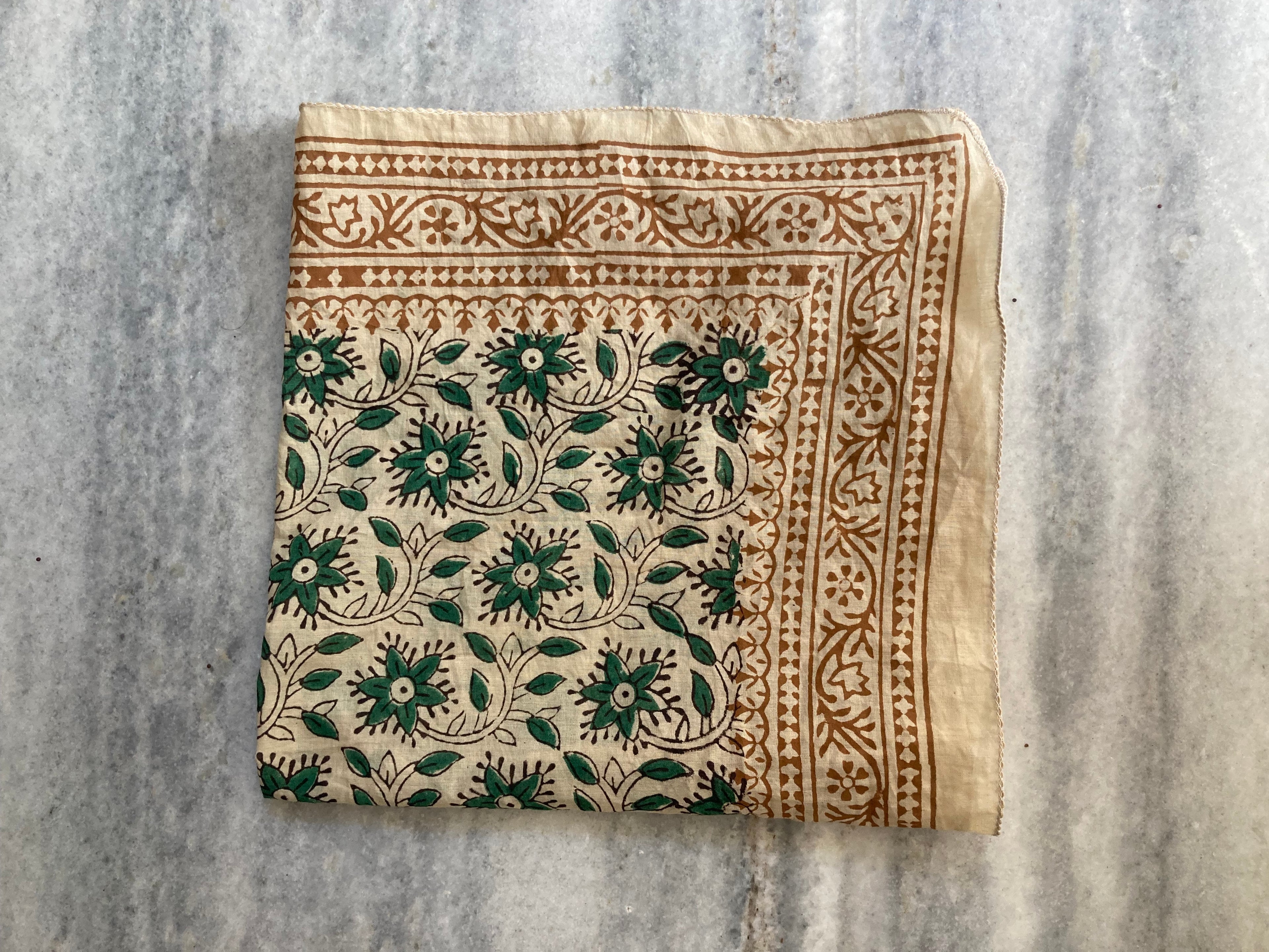 Hand Block Printed Cotton Bandana: Natural Dye Neckerchief - Made in India