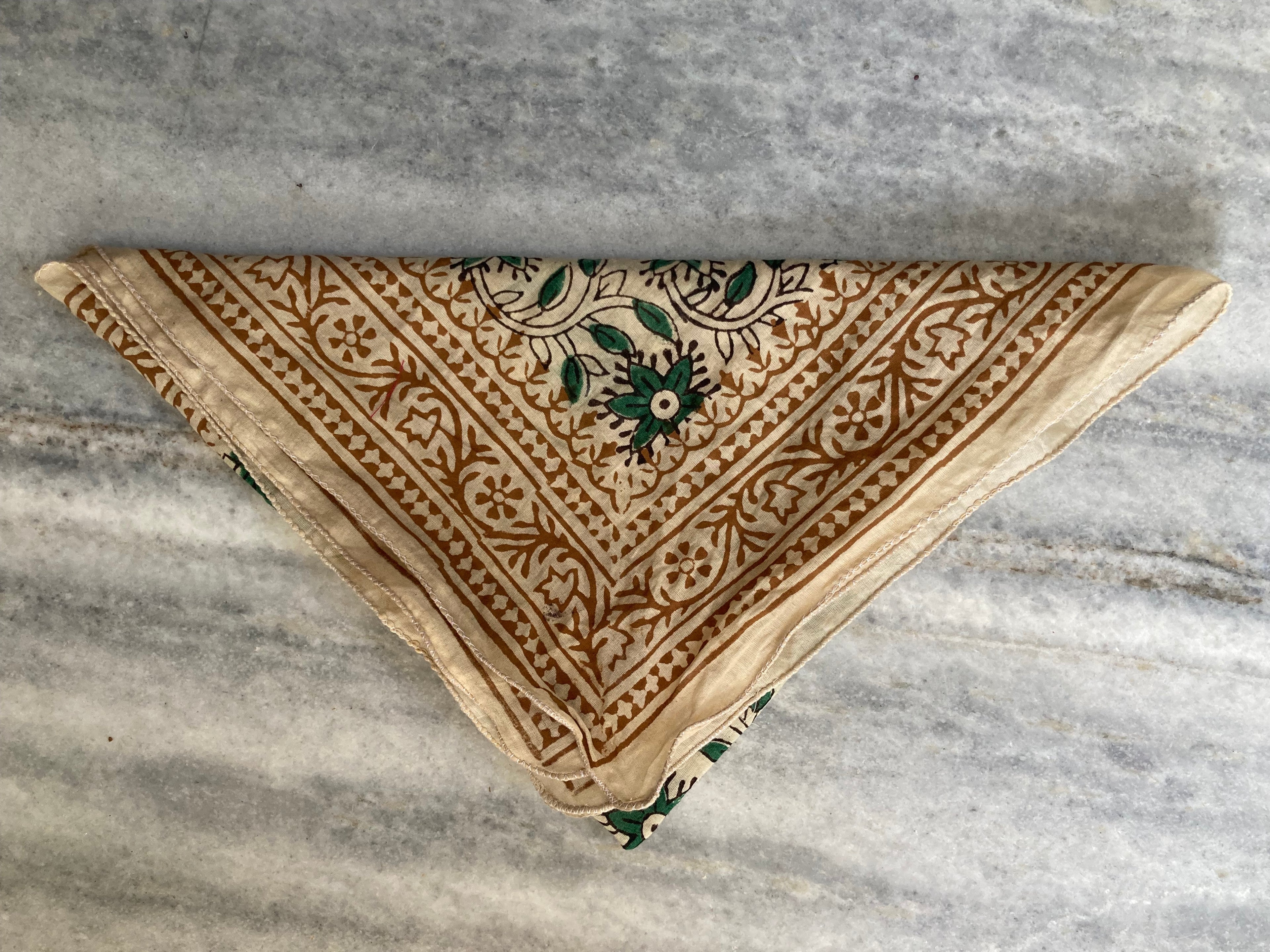 Hand Block Printed Cotton Bandana: Natural Dye Neckerchief - Made in India
