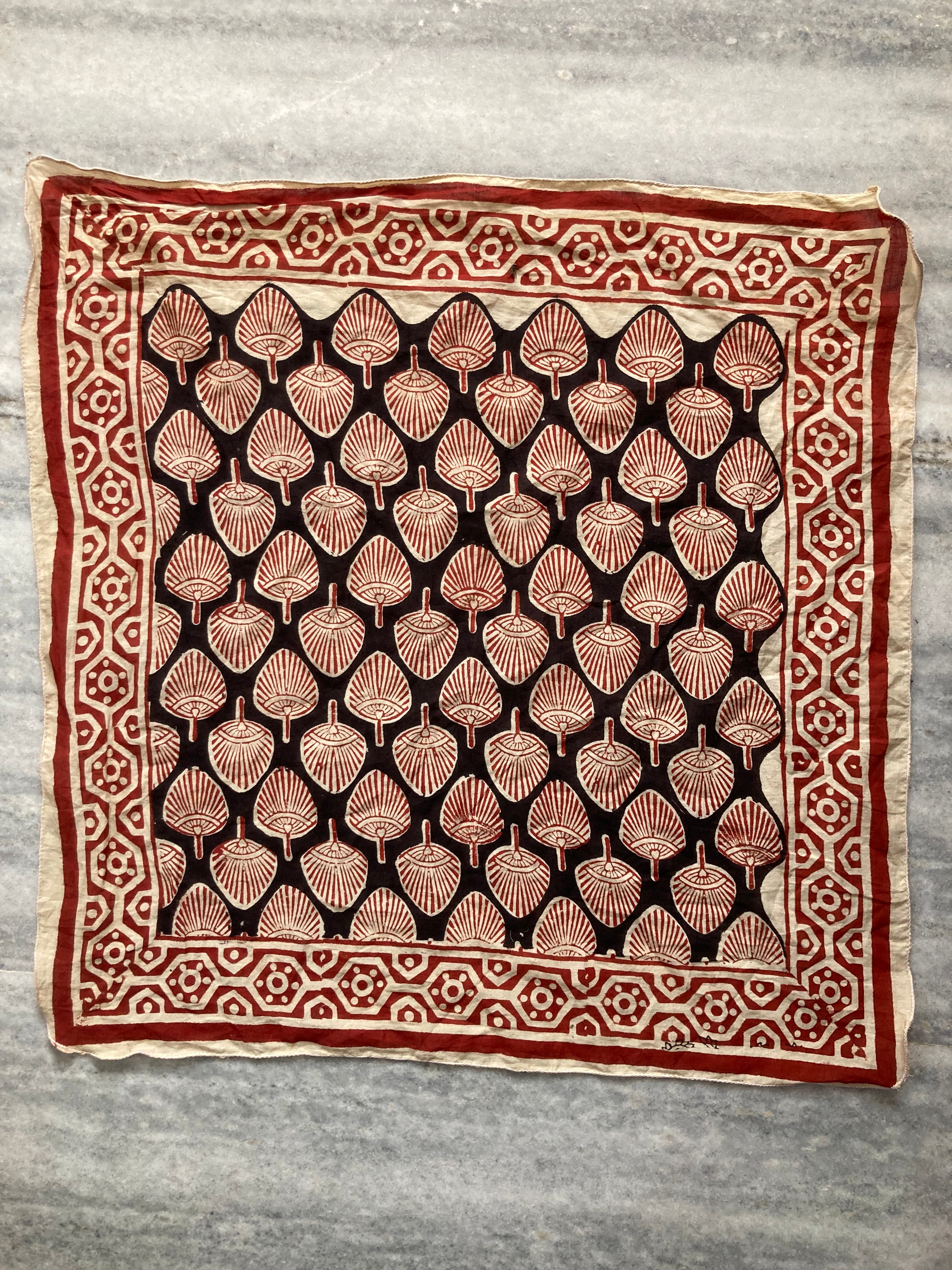 Hand Block Printed Cotton Bandana: Natural Dye Neckerchief - Made in India