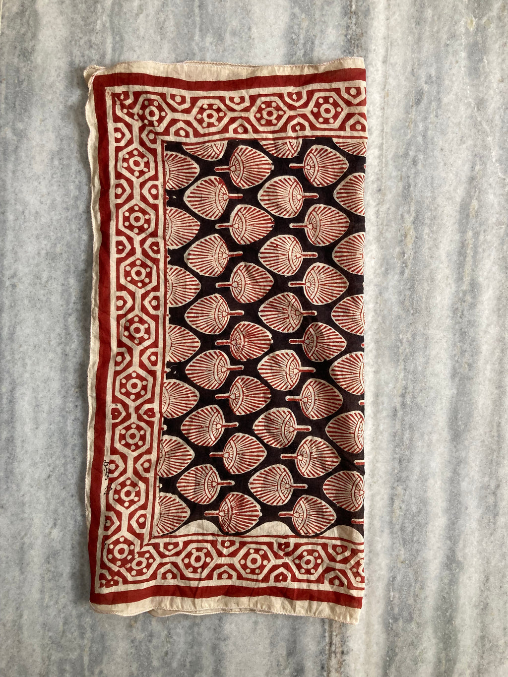 Hand Block Printed Cotton Bandana: Natural Dye Neckerchief - Made in India