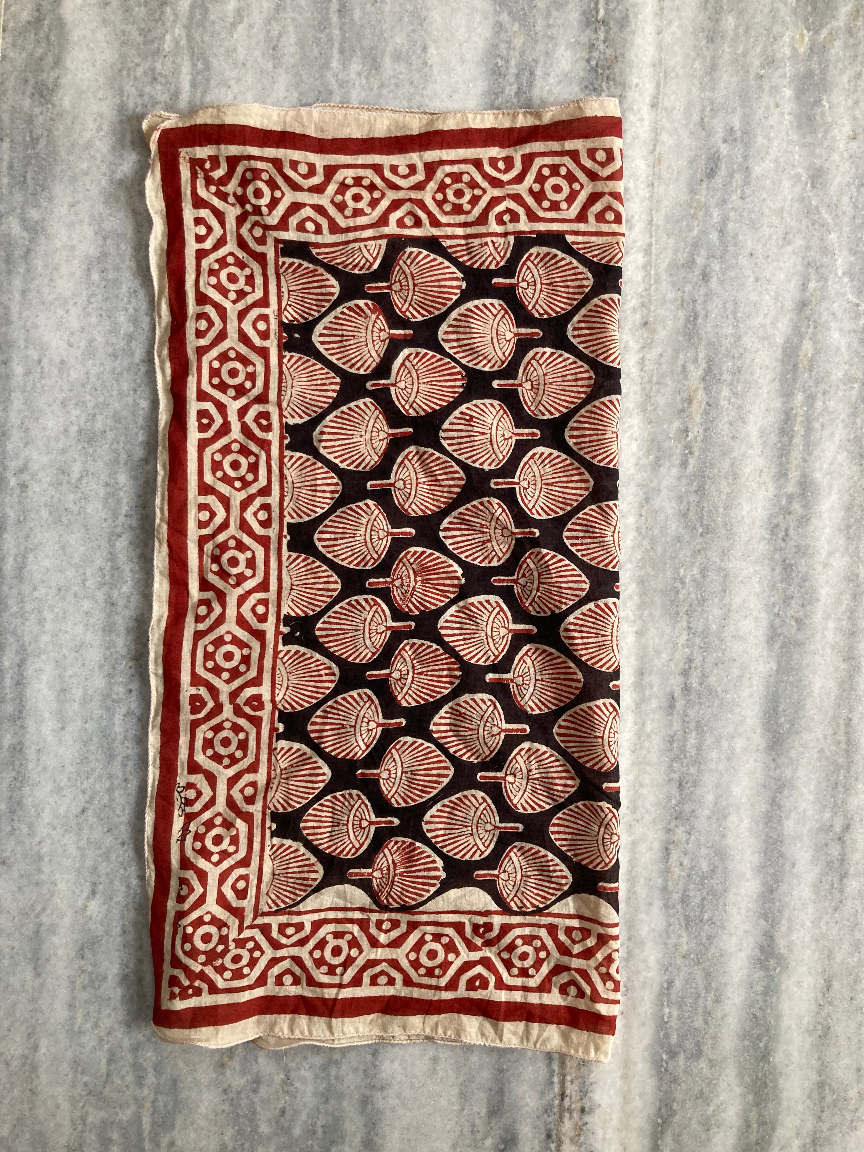 Hand Block Printed Cotton Bandana: Natural Dye Neckerchief - Made in India