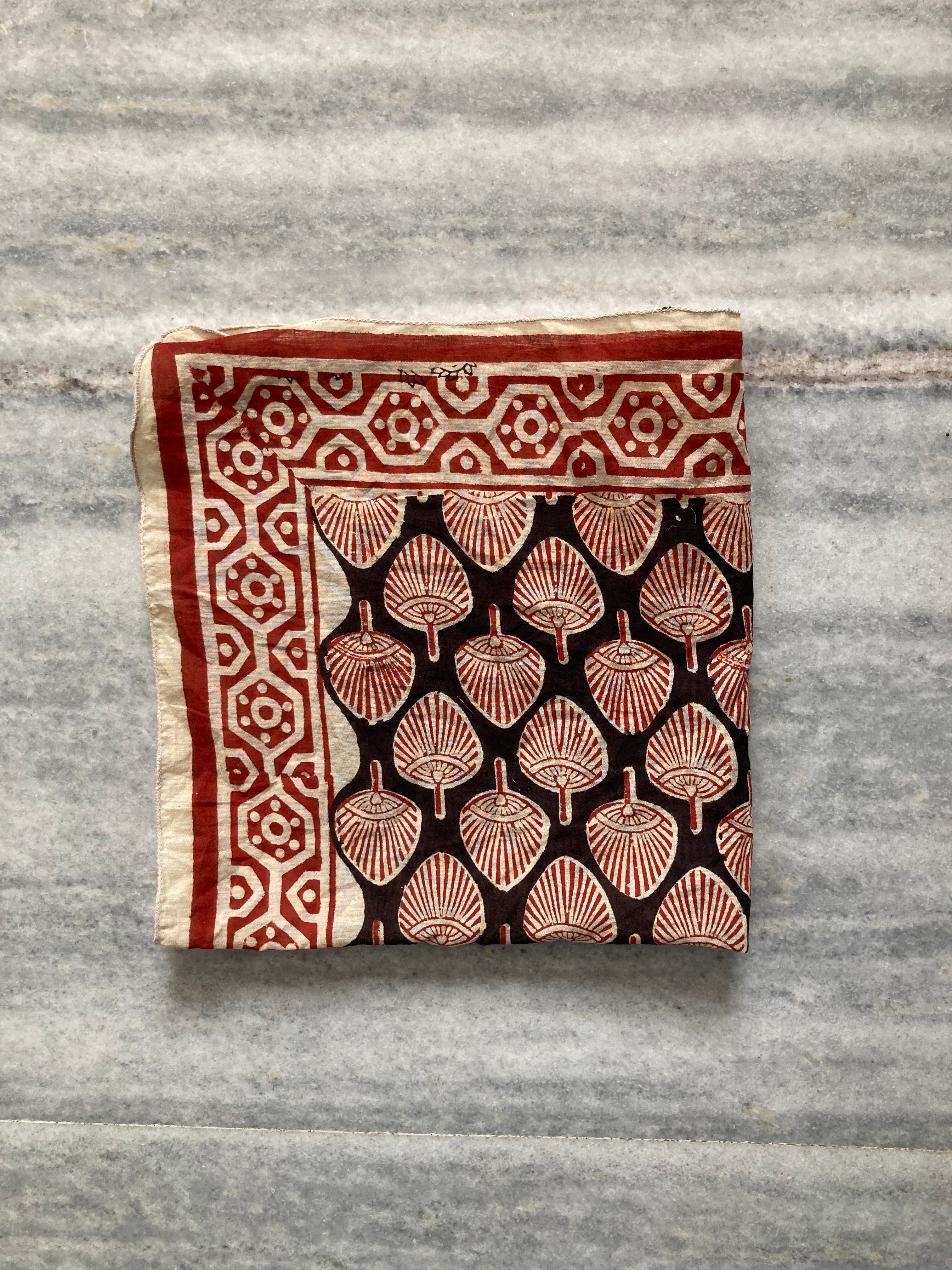 Hand Block Printed Cotton Bandana: Natural Dye Neckerchief - Made in India