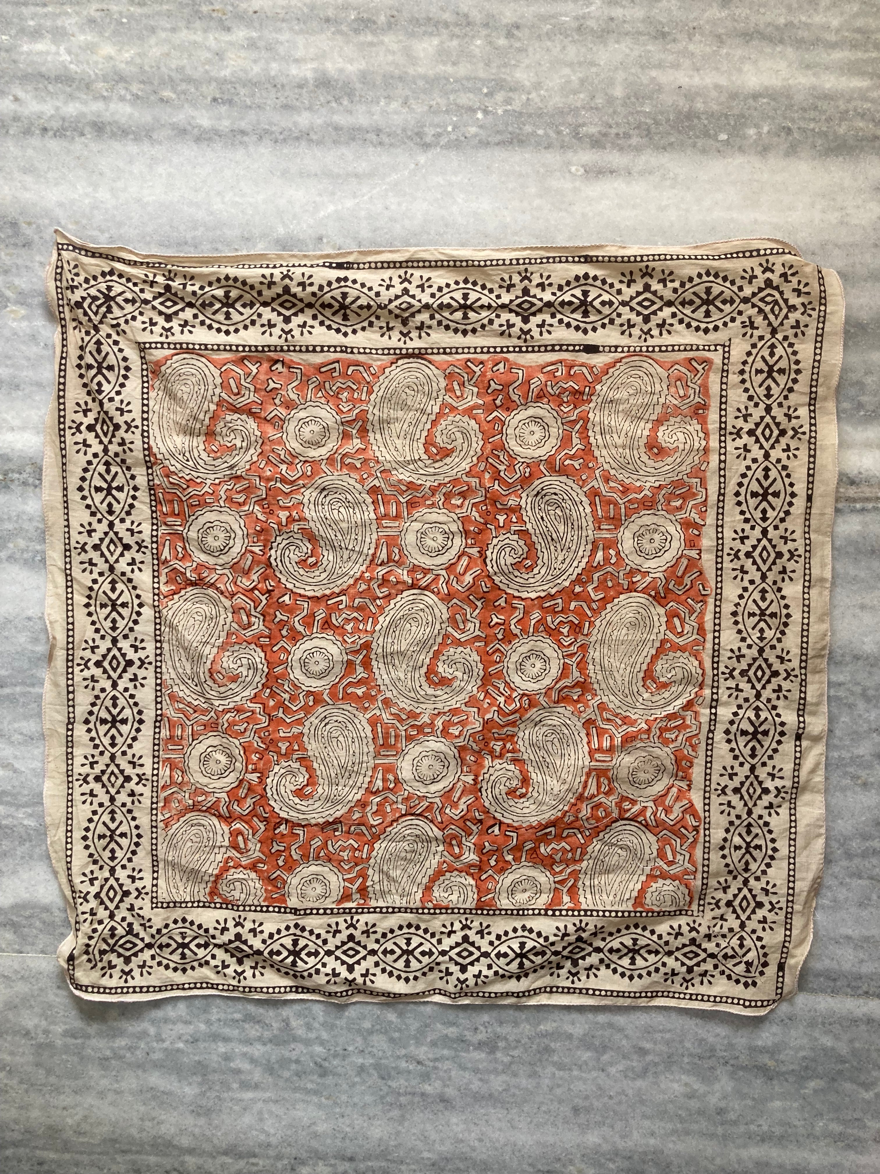 Hand Block Printed Cotton Bandana: Natural Dye Neckerchief - Made in India