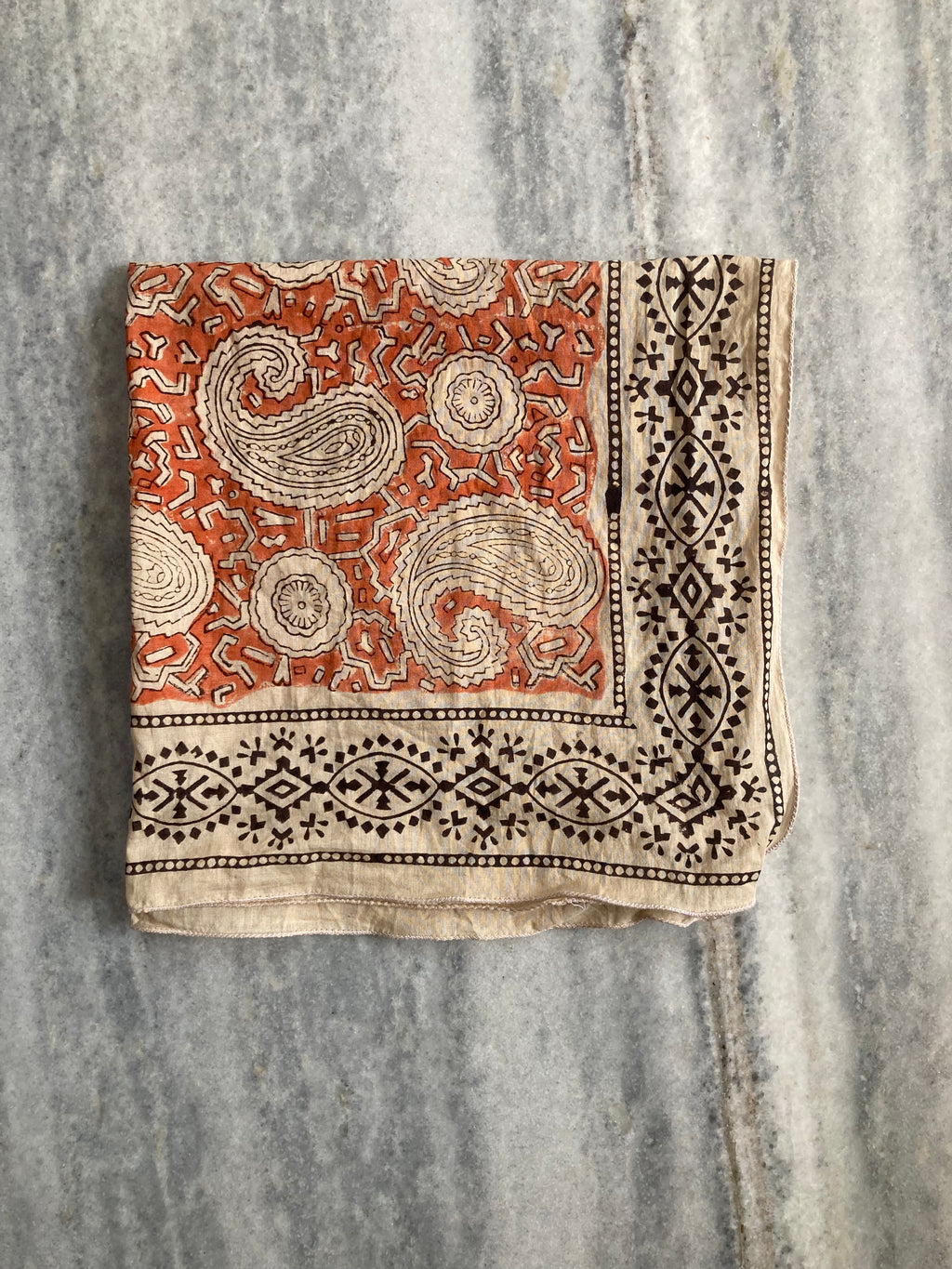 Hand Block Printed Cotton Bandana: Natural Dye Neckerchief - Made in India