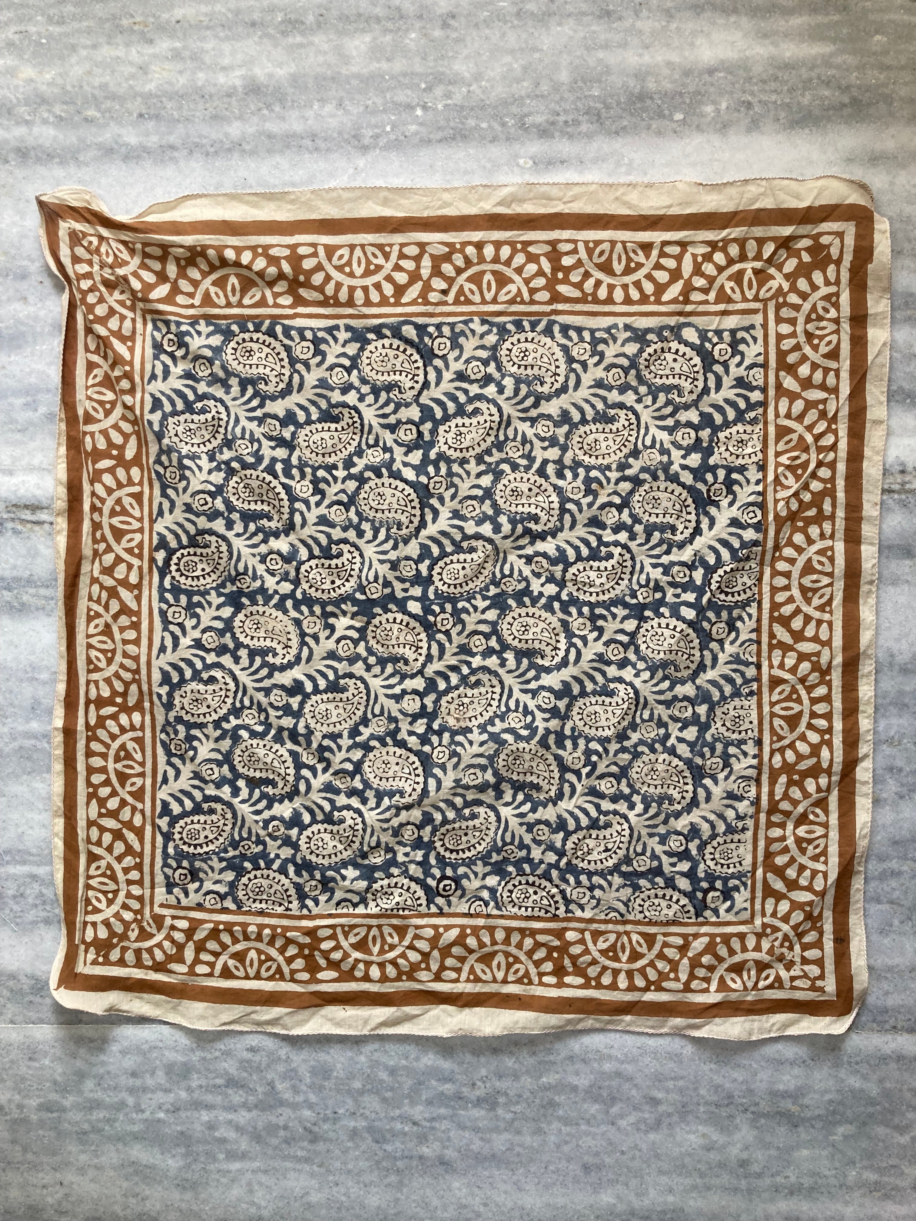 Hand Block Printed Cotton Bandana: Natural Dye Neckerchief - Made in India