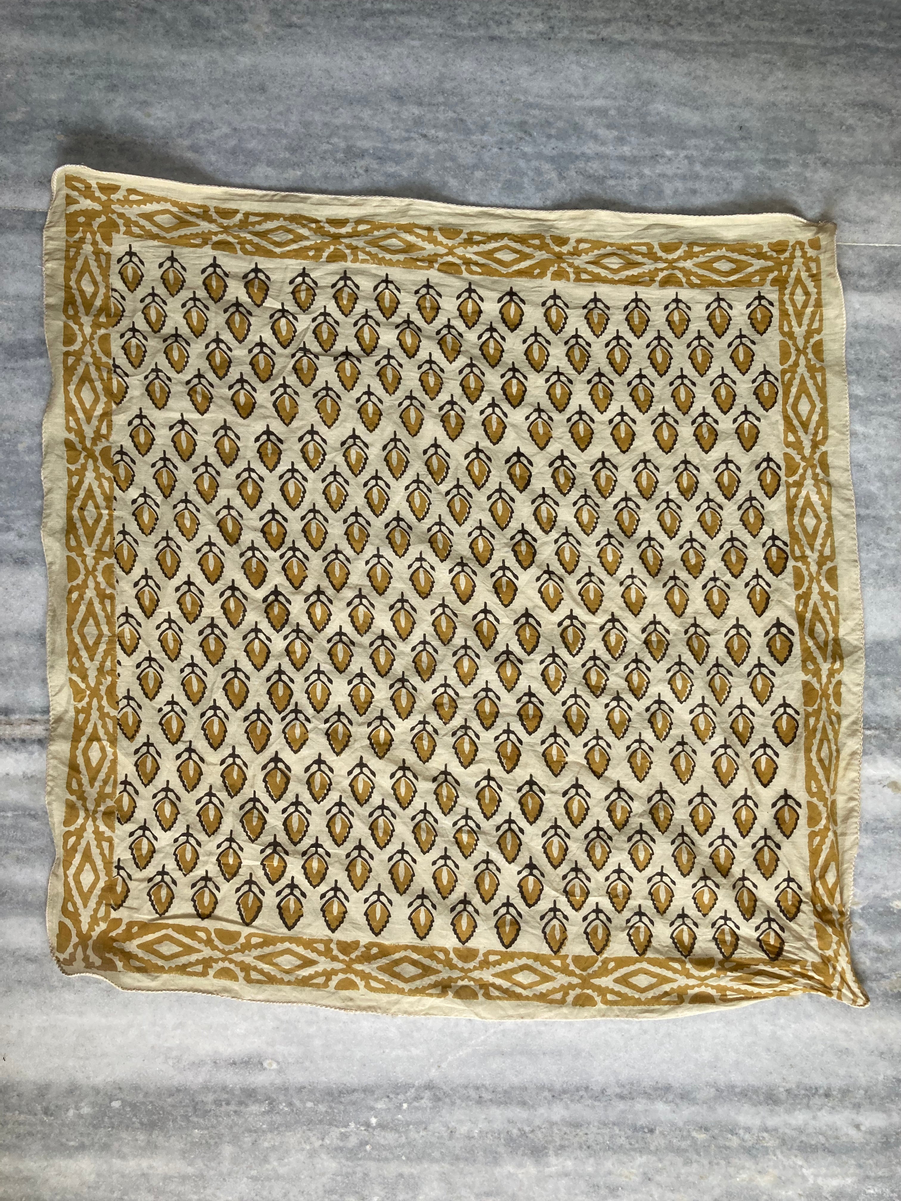 Hand Block Printed Cotton Bandana: Natural Dye Neckerchief - Made in India