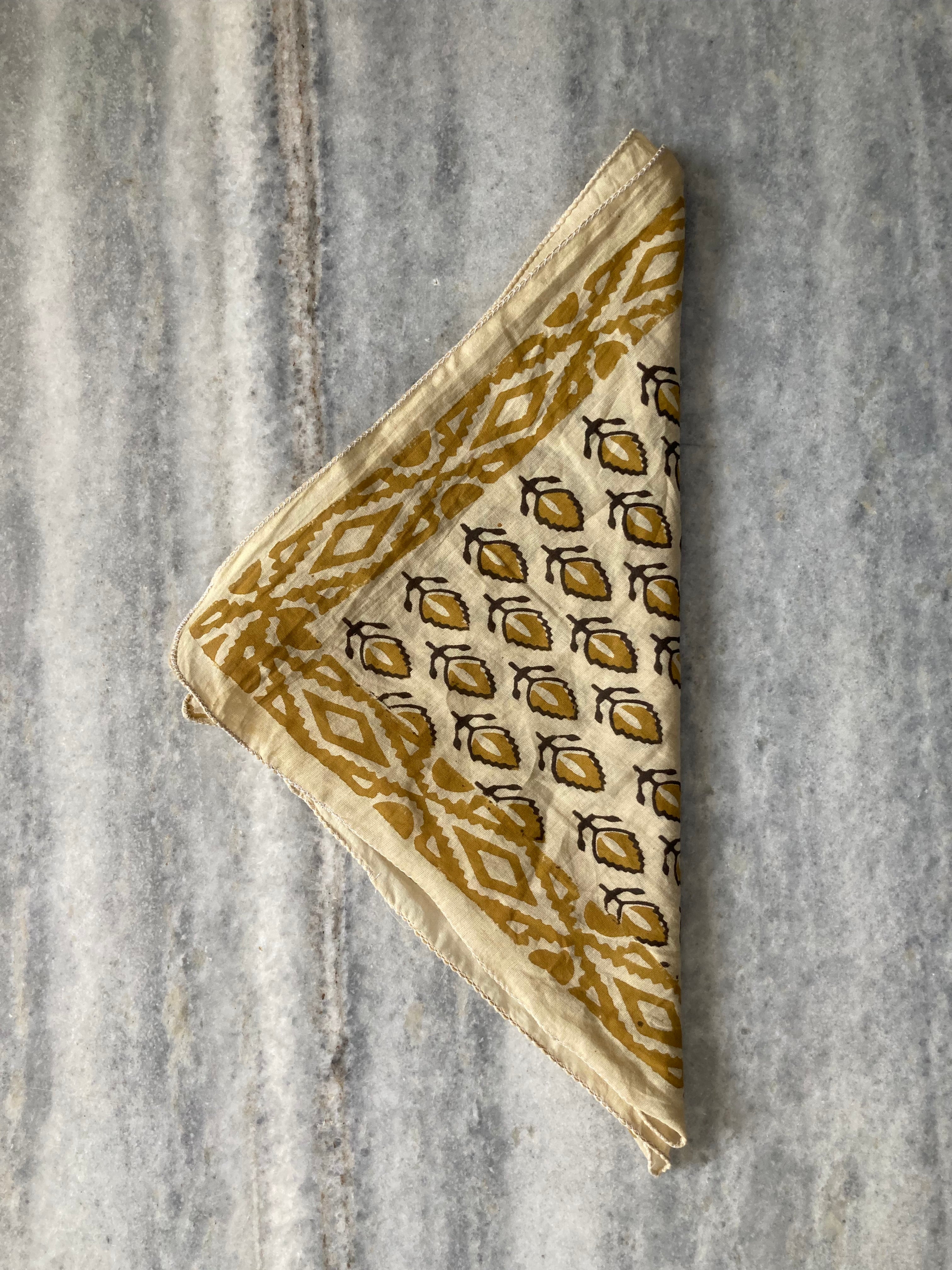 Hand Block Printed Cotton Bandana: Natural Dye Neckerchief - Made in India