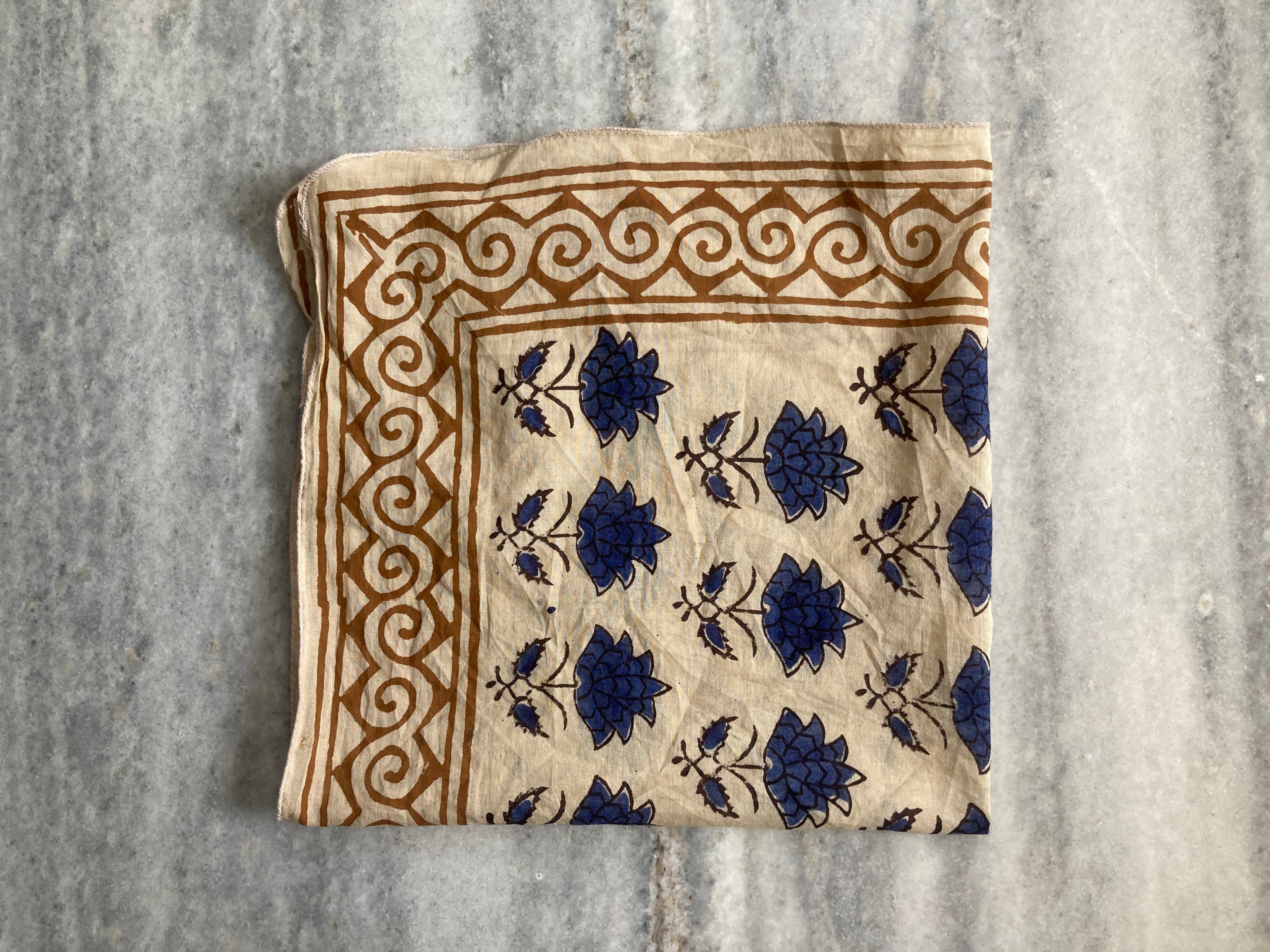 Hand Block Printed Cotton Bandana: Natural Dye Neckerchief - Made in India