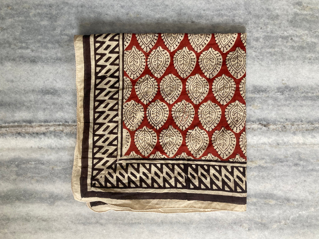 Hand Block Printed Cotton Bandana: Natural Dye Neckerchief - Made in India