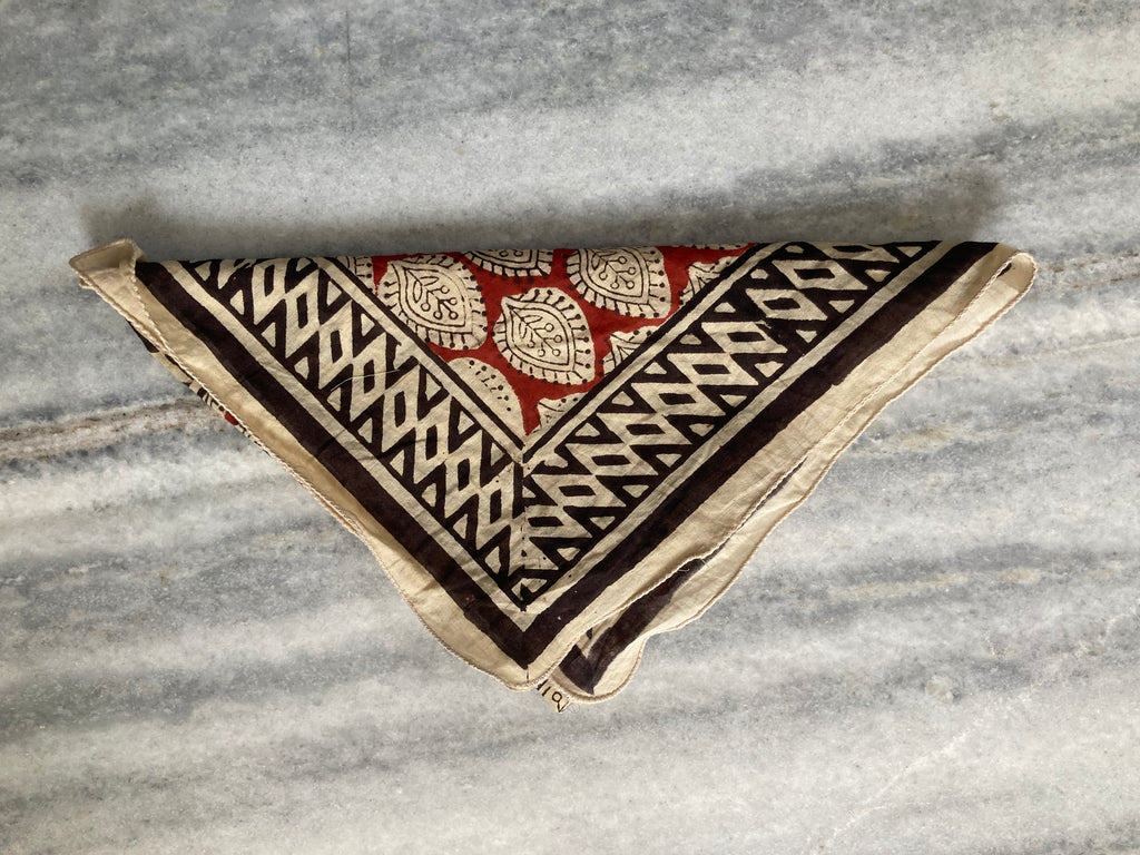 Hand Block Printed Cotton Bandana: Natural Dye Neckerchief - Made in India