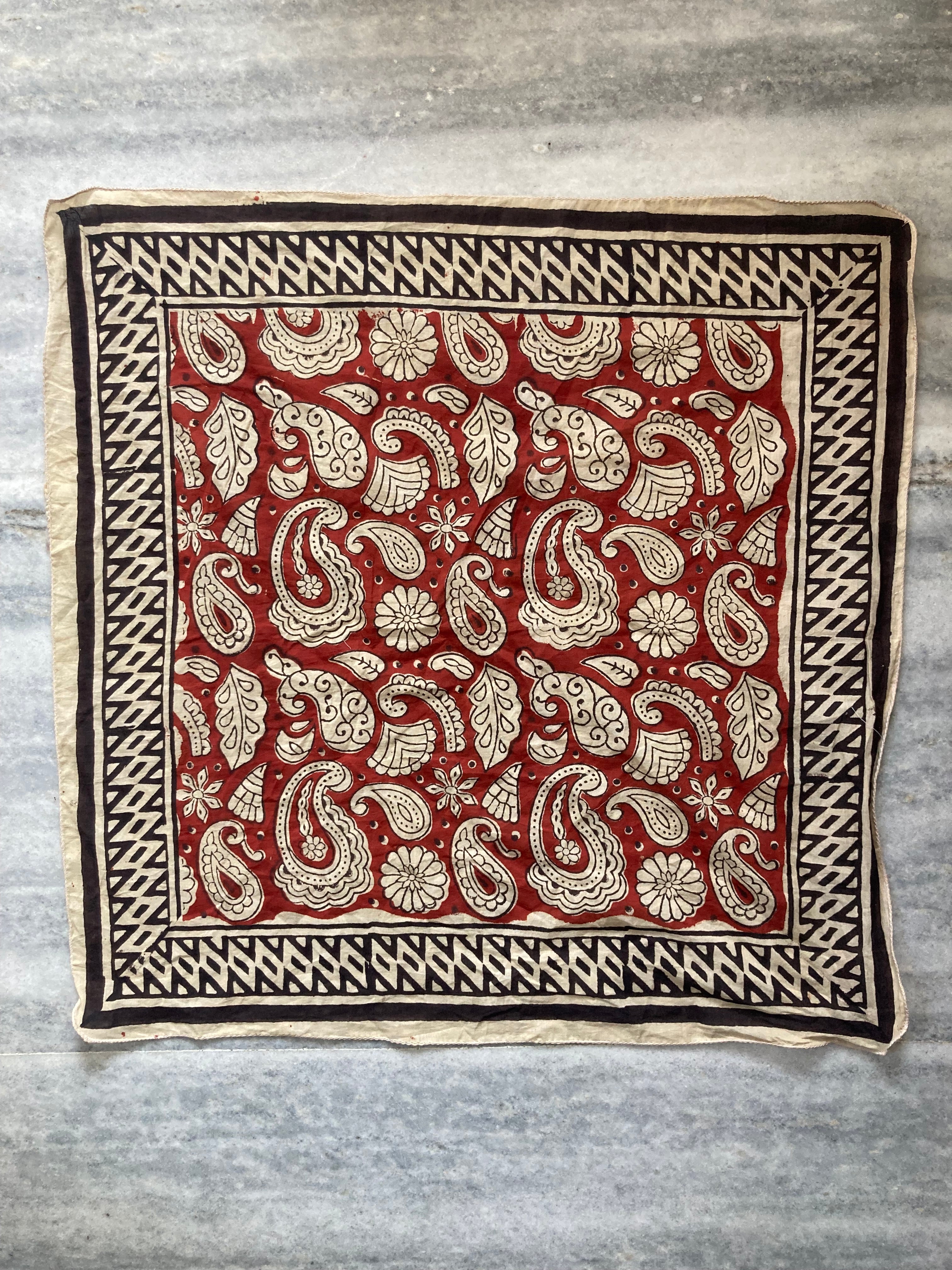 Hand Block Printed Cotton Bandana: Natural Dye Neckerchief - Made in India