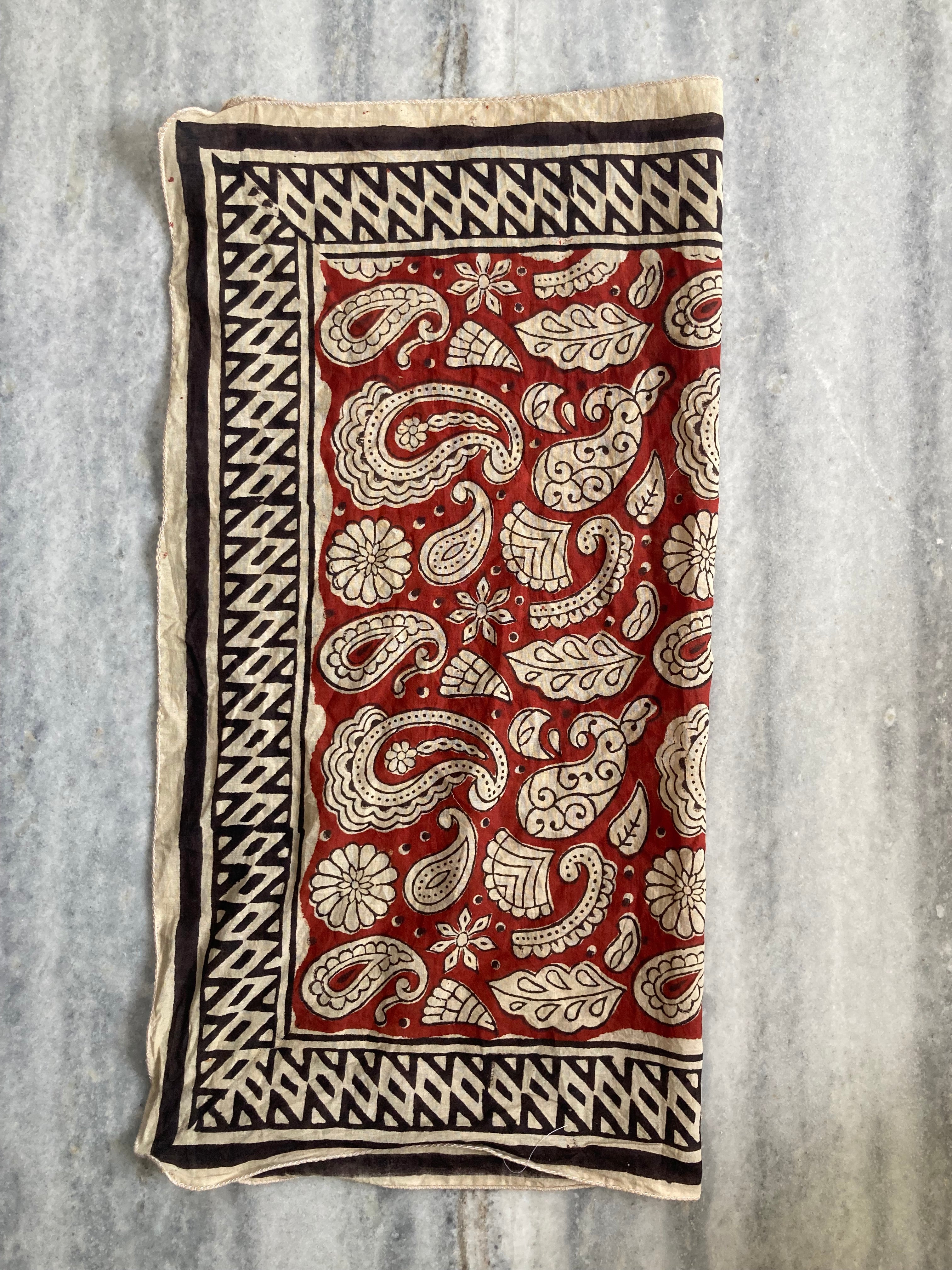 Hand Block Printed Cotton Bandana: Natural Dye Neckerchief - Made in India