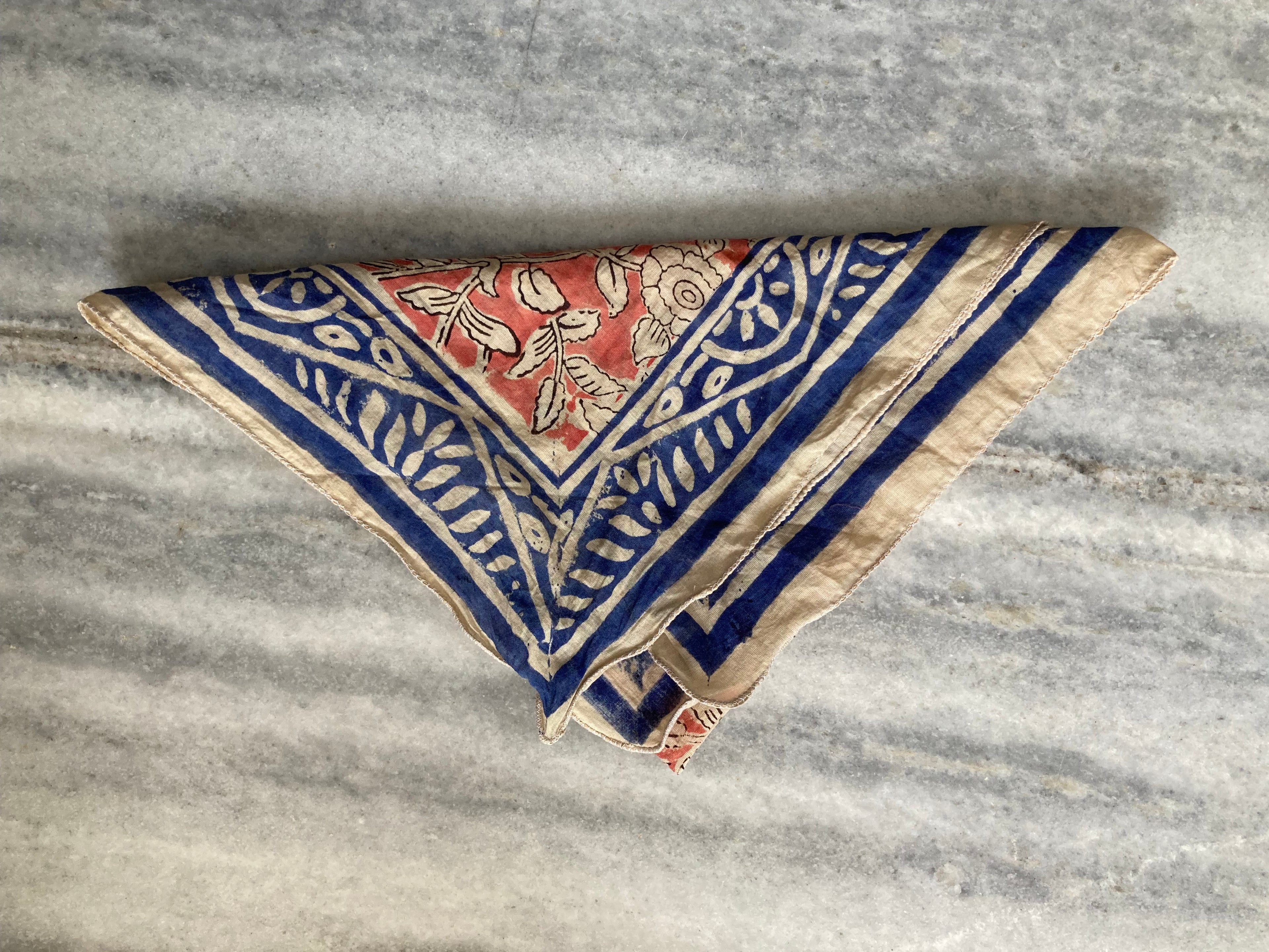 Hand Block Printed Cotton Bandana: Natural Dye Neckerchief - Made in India