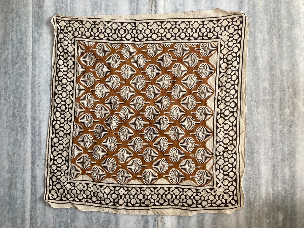 Hand Block Printed Cotton Bandana: Natural Dye Neckerchief - Made in India