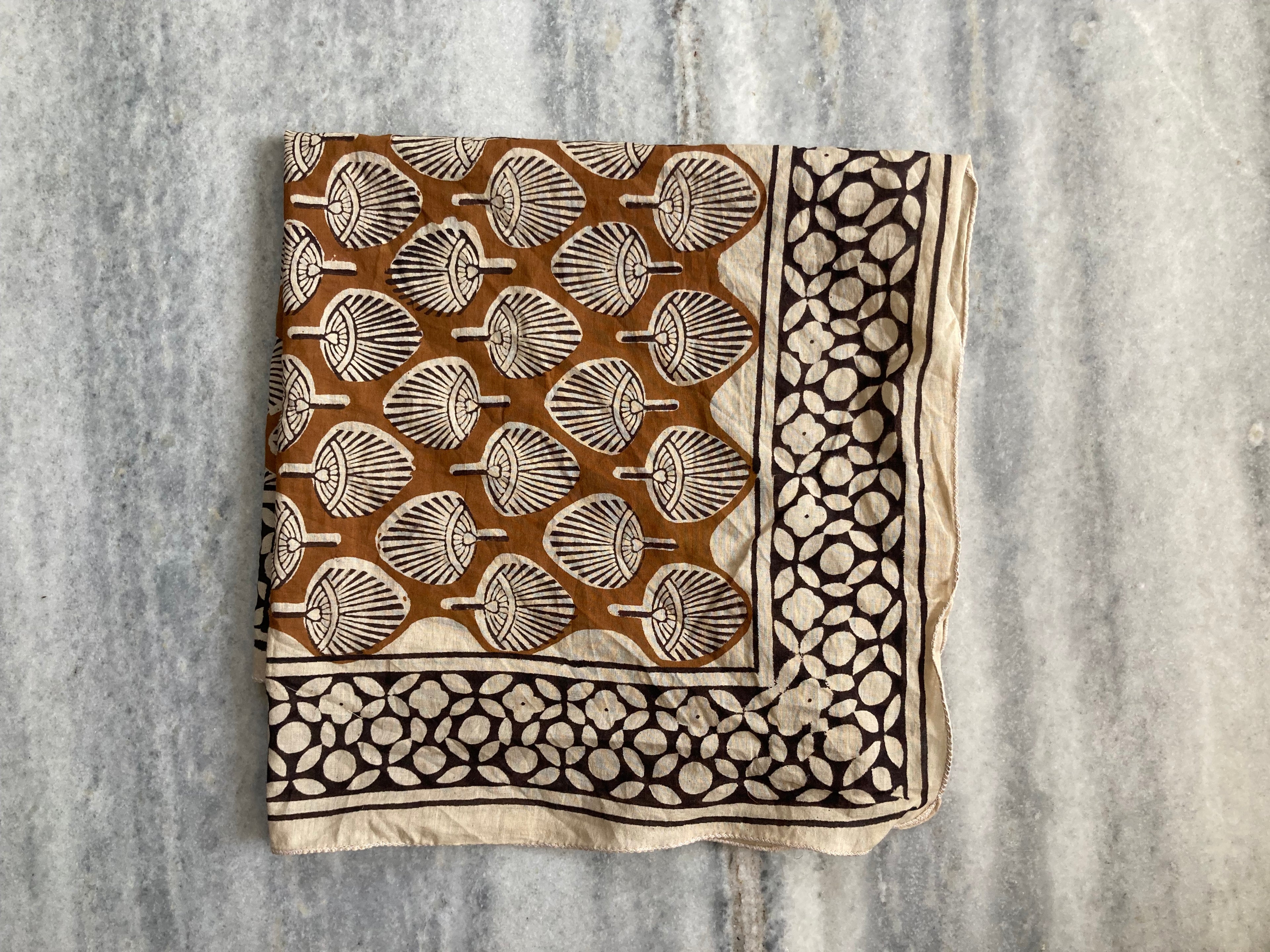 Hand Block Printed Cotton Bandana: Natural Dye Neckerchief - Made in India